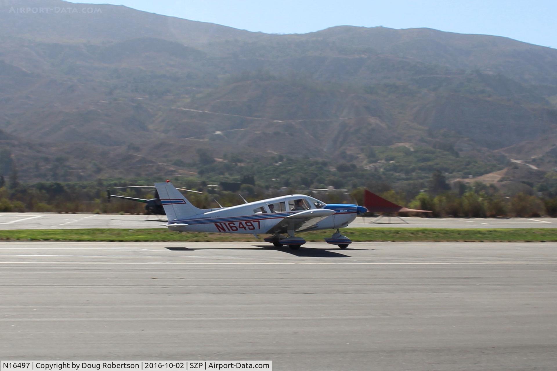 N16497, 1973 Piper PA-28-235 Cherokee Charger C/N 28-7310101, 1973 Piper PA-28-235 CHEROKEE CHARGER, Lycoming O-540-D4B5 235 Hp, landing roll Rwy 22, Young Eagles Flight