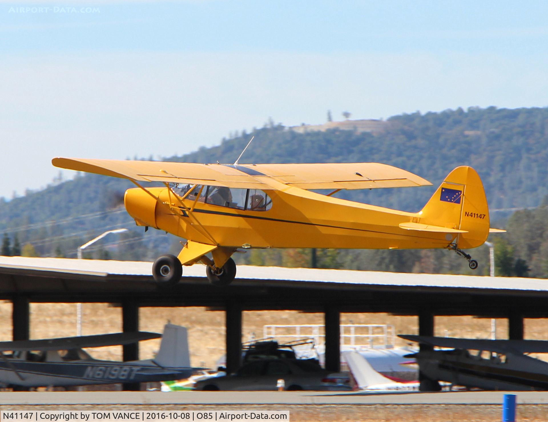 N41147, 1946 Piper J3C-65 Cub C/N G174, N41147 lifting off Redding's Benton Airpark during the 1st Annual Northern California Military History Show.