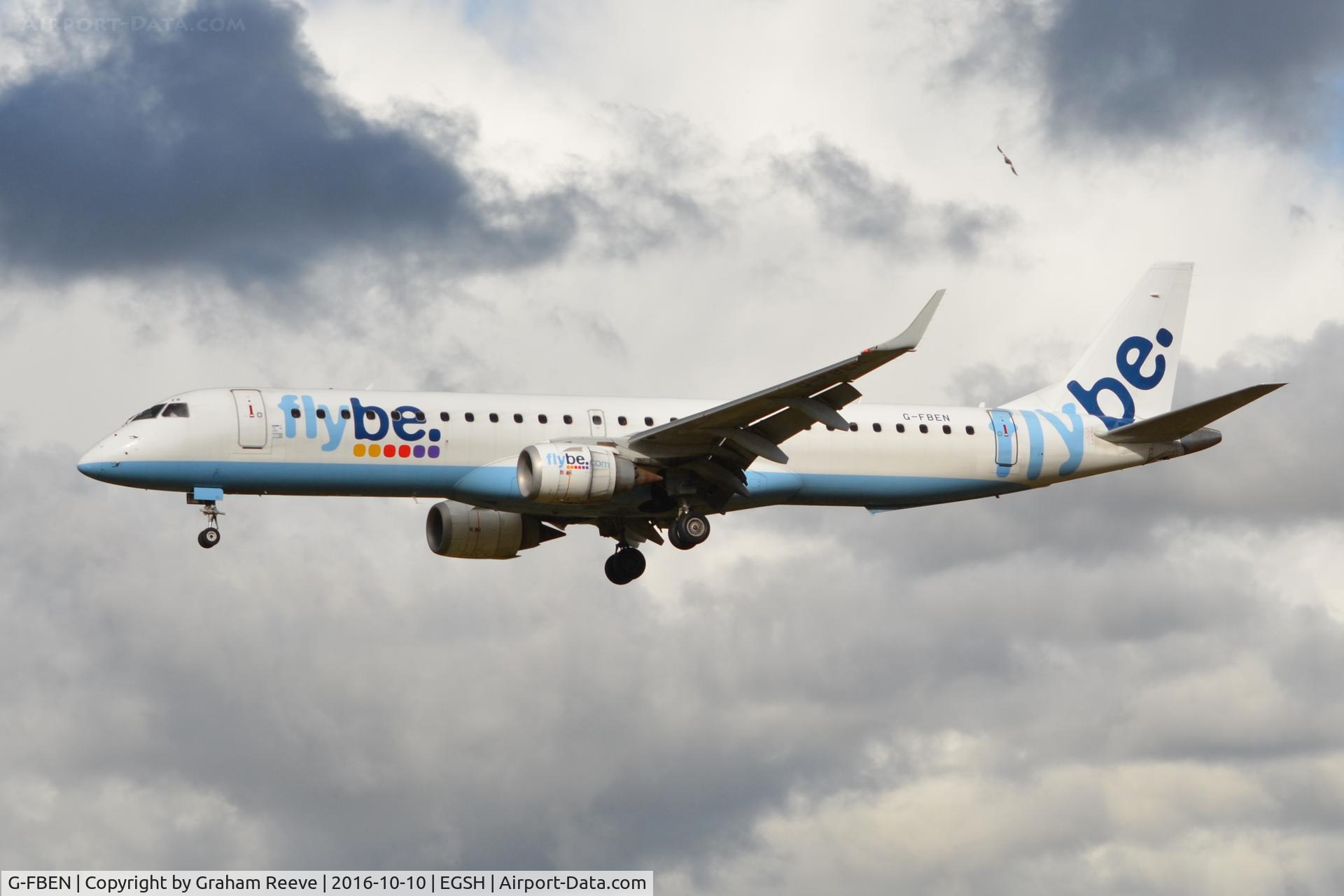 G-FBEN, 2008 Embraer 195LR (ERJ-190-200LR) C/N 19000213, Landing on a stormy afternoon.