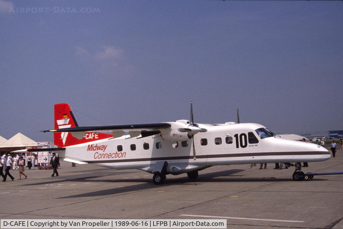 D-CAFE, 1989 Dornier 228-202K C/N 8164, Dornier Do228-202 in Midway Connection colours at Le Bourget, 1989