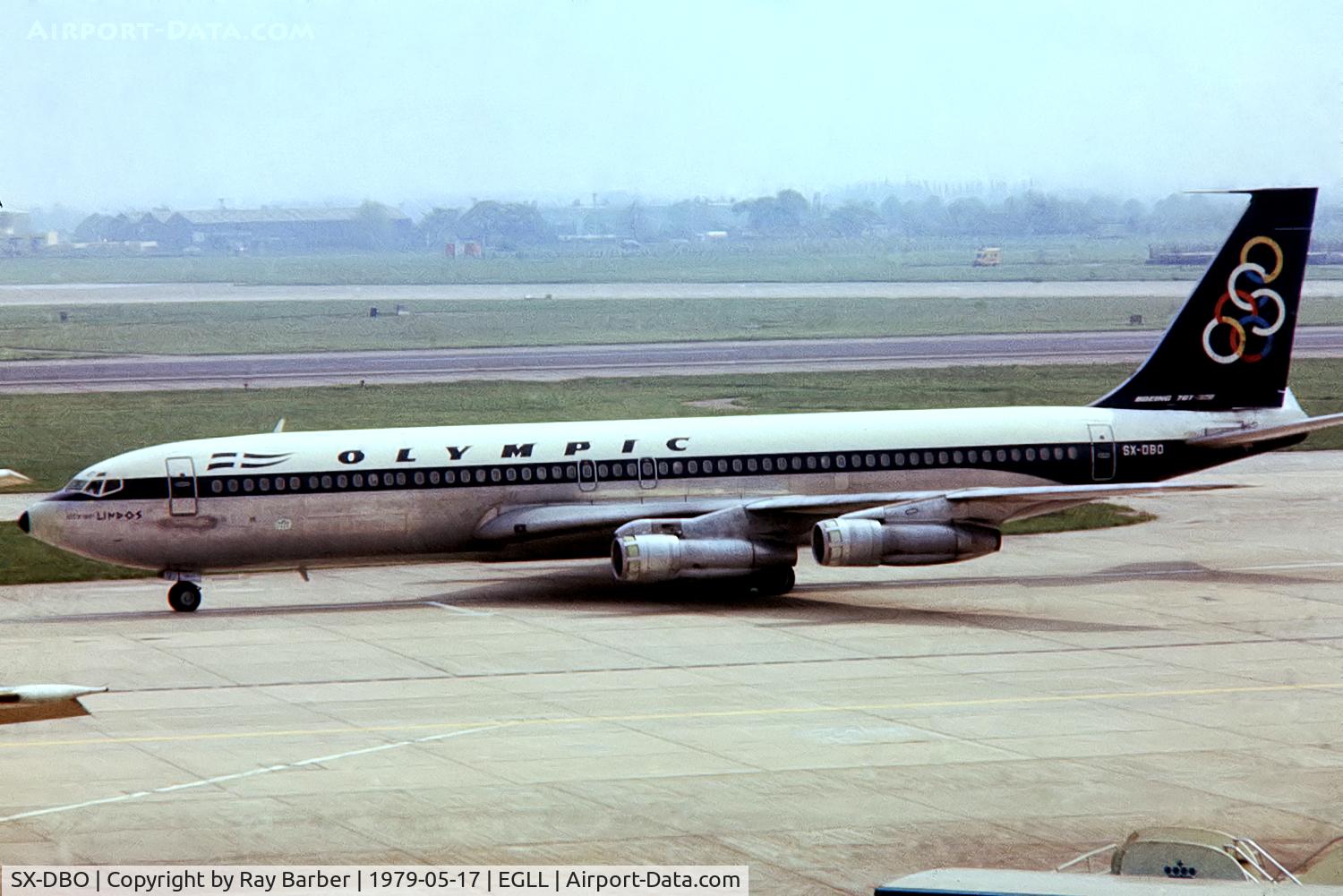 SX-DBO, 1966 Boeing 707-351C C/N 19164, Boeing 707-351C [19164] (Olympic Airways) Heathrow~G @ 17/05/1979. Date approximate from a slide.