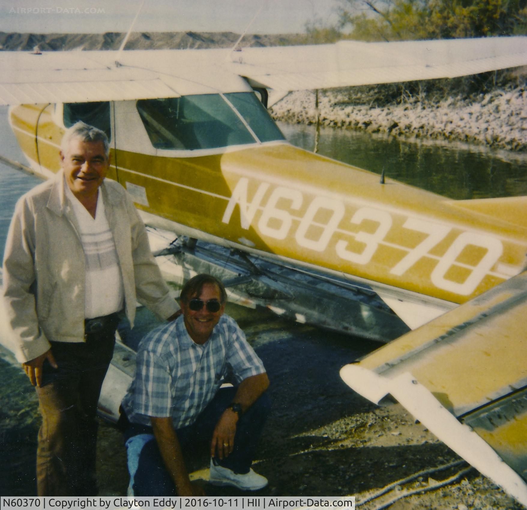 N60370, 1969 Cessna 150J C/N 15070261, Elton Eddy getting checked out in N60370 with Instructor Joe Laplaca Lake Havasu. 1992.