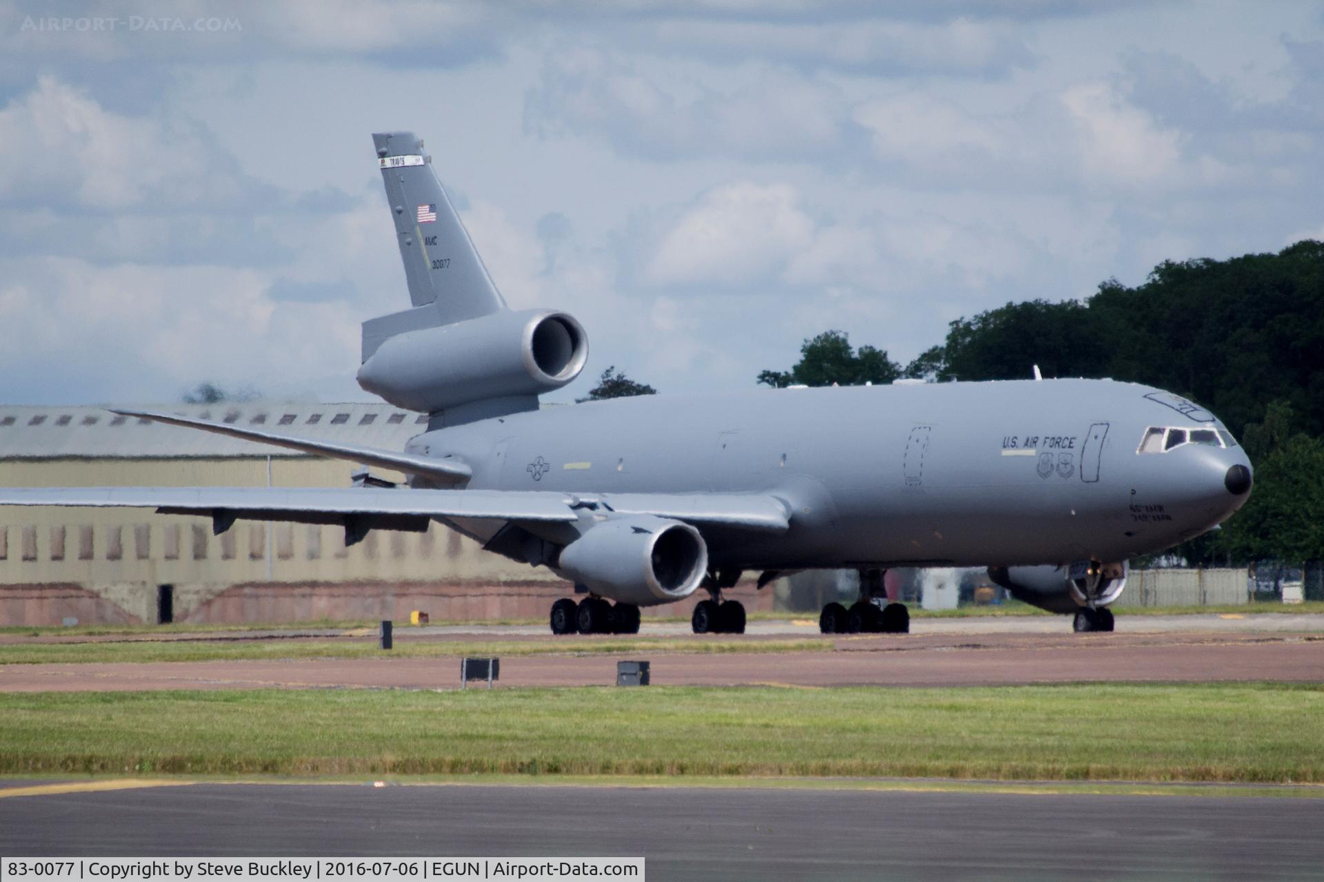 83-0077, 1983 McDonnell Douglas KC-10A Extender C/N 48218, Assigned to the 60th / 349th Air Mobility Wing at Travis AFB, KC-10A 83-0077 taxis at RAF Fairford for Departure after arriving with the F-35's for the Royal International Air Tattoo