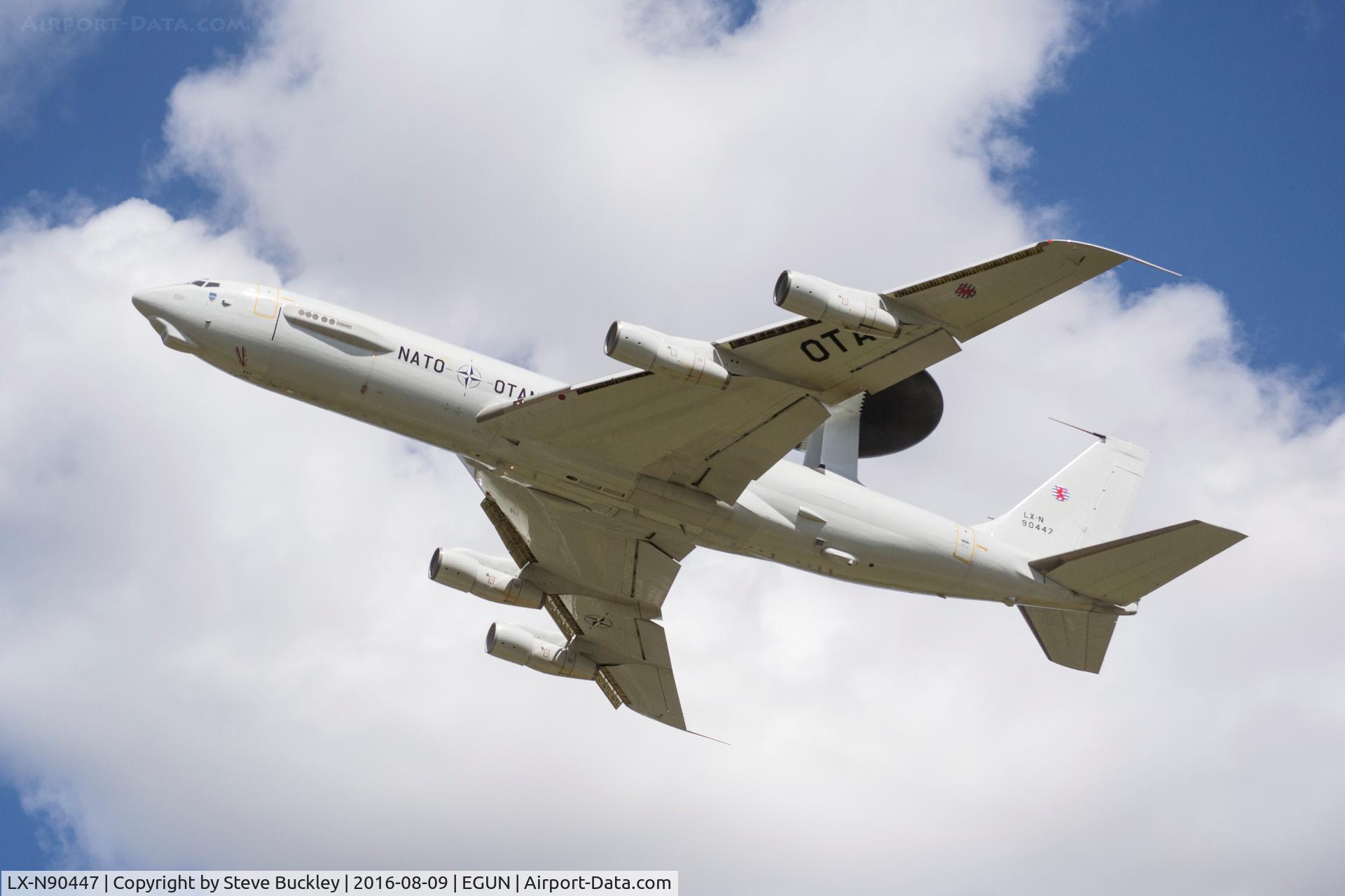 LX-N90447, 1982 Boeing E-3A Sentry C/N 22842, NATO Boeing E-3A Sentry LX-N90447 climbs out of Mildenhall whilst doing some 