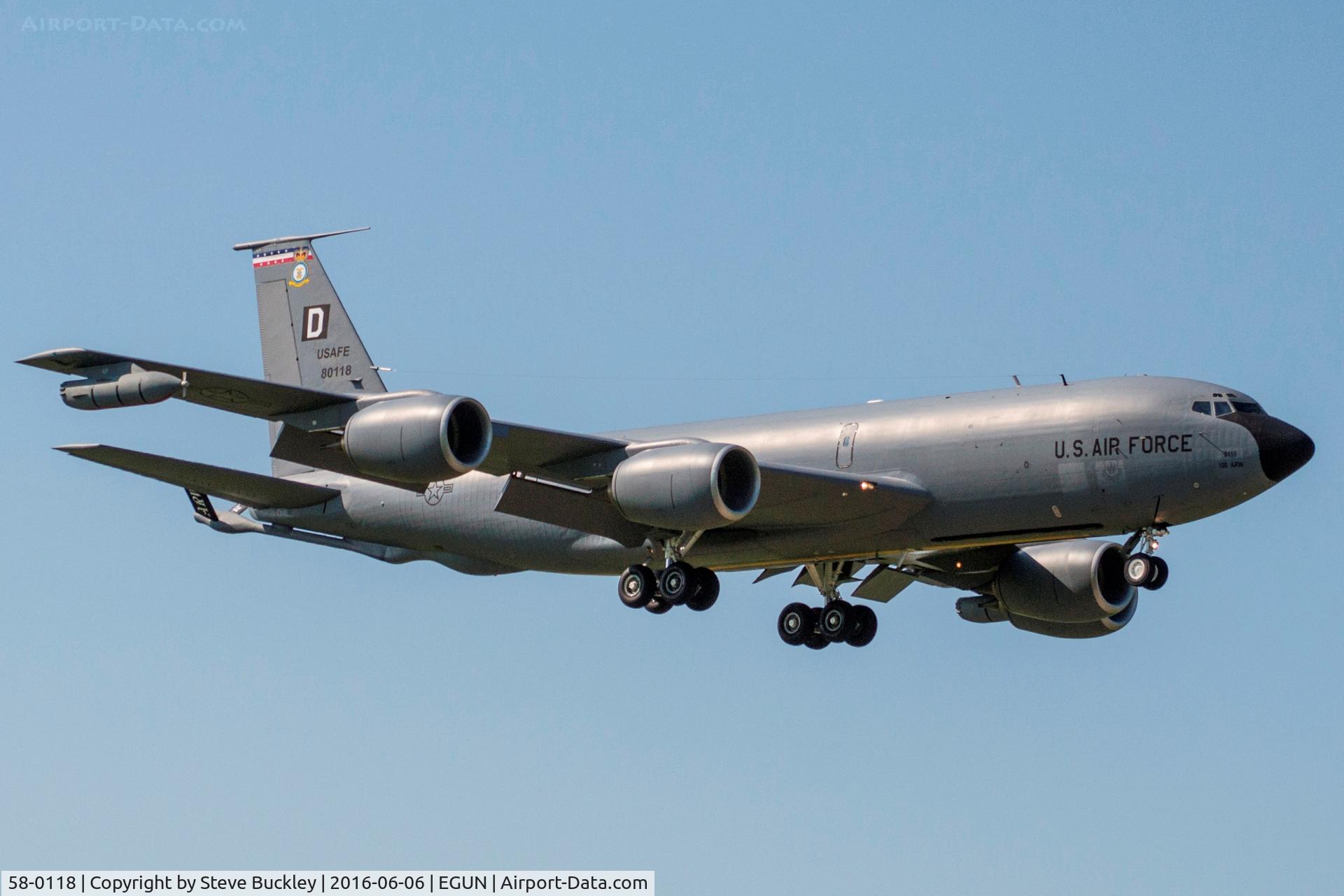 58-0118, 1958 Boeing KC-135R Stratotanker C/N 17863, 351st ARS/100th ARW boeing KC-135R 58-0118 returns home to Mildenhall after an Refueling mission