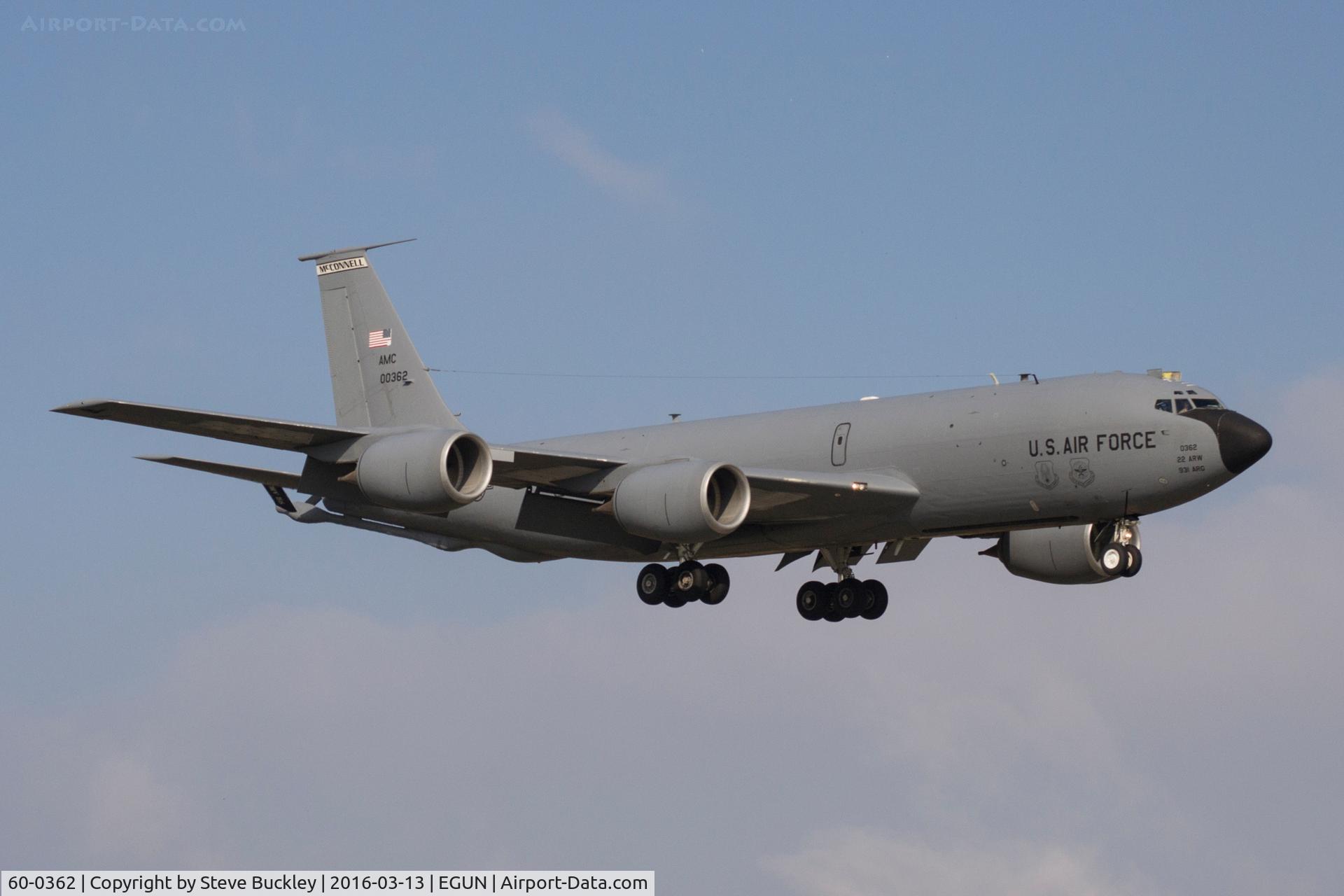 60-0362, 1960 Boeing KC-135R Stratotanker C/N 18137, Boeing KC-135T 60-0362 of the 22nd ARW based at McConnell AFB arrives at Mildenhall as RCH424