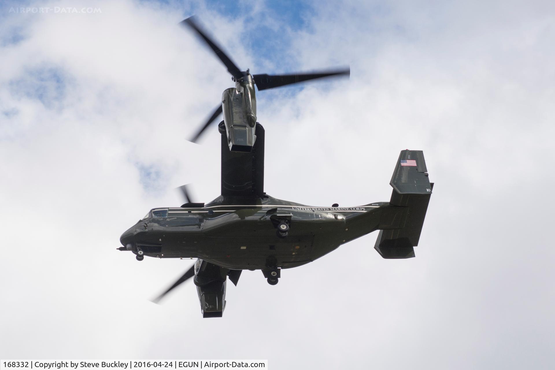 168332, Bell-Boeing MV-22B Osprey C/N D0235, US Marine Corps MV-22B 168332 of HMX-1 arrives at Mildenahll