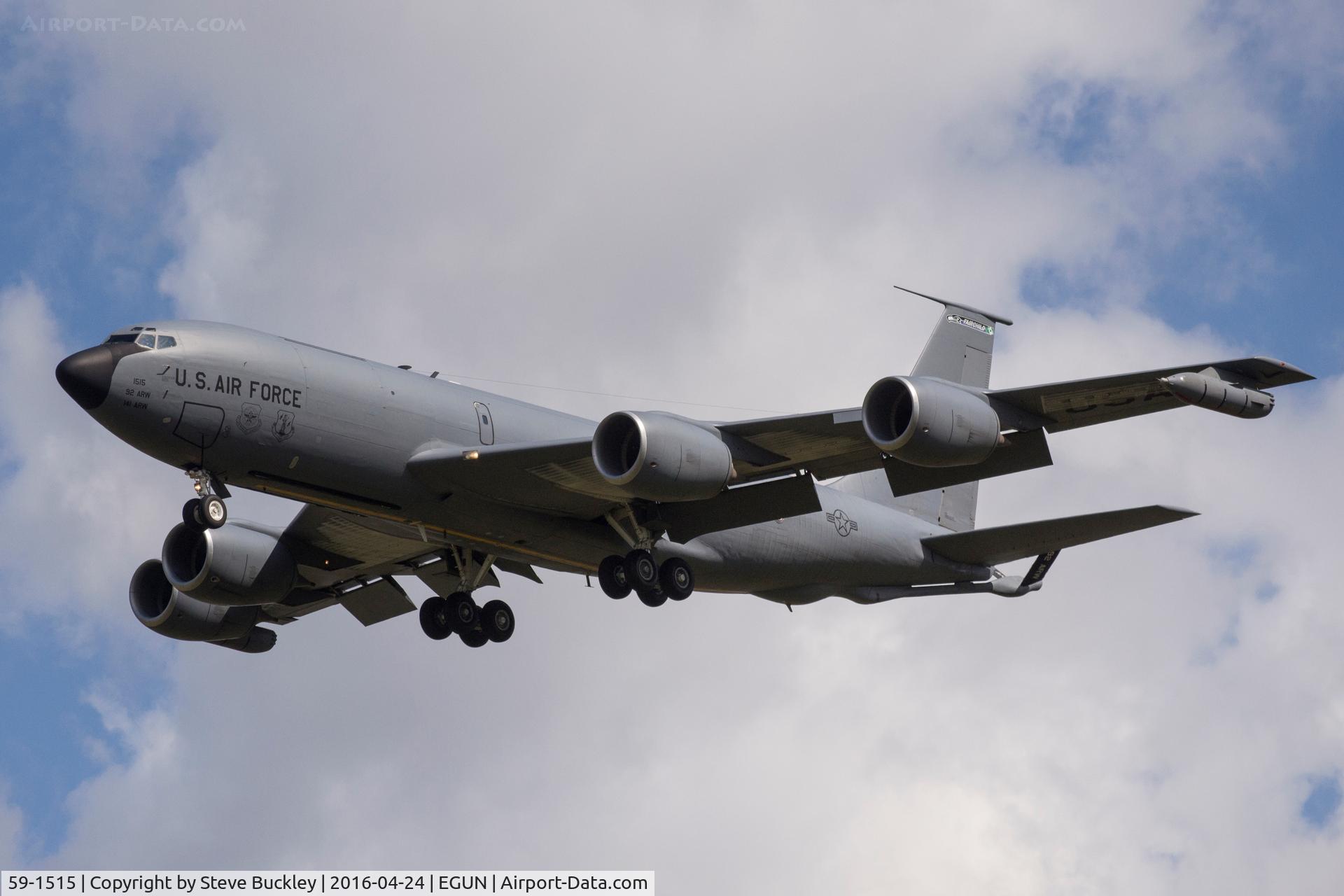 59-1515, 1959 Boeing KC-135R Stratotanker C/N 18003, Boeing KC-135R 59-1515, assigned to the 92nd ARW at Fairchild AFB, Washington, arrives at Mildenhall with Reach 305