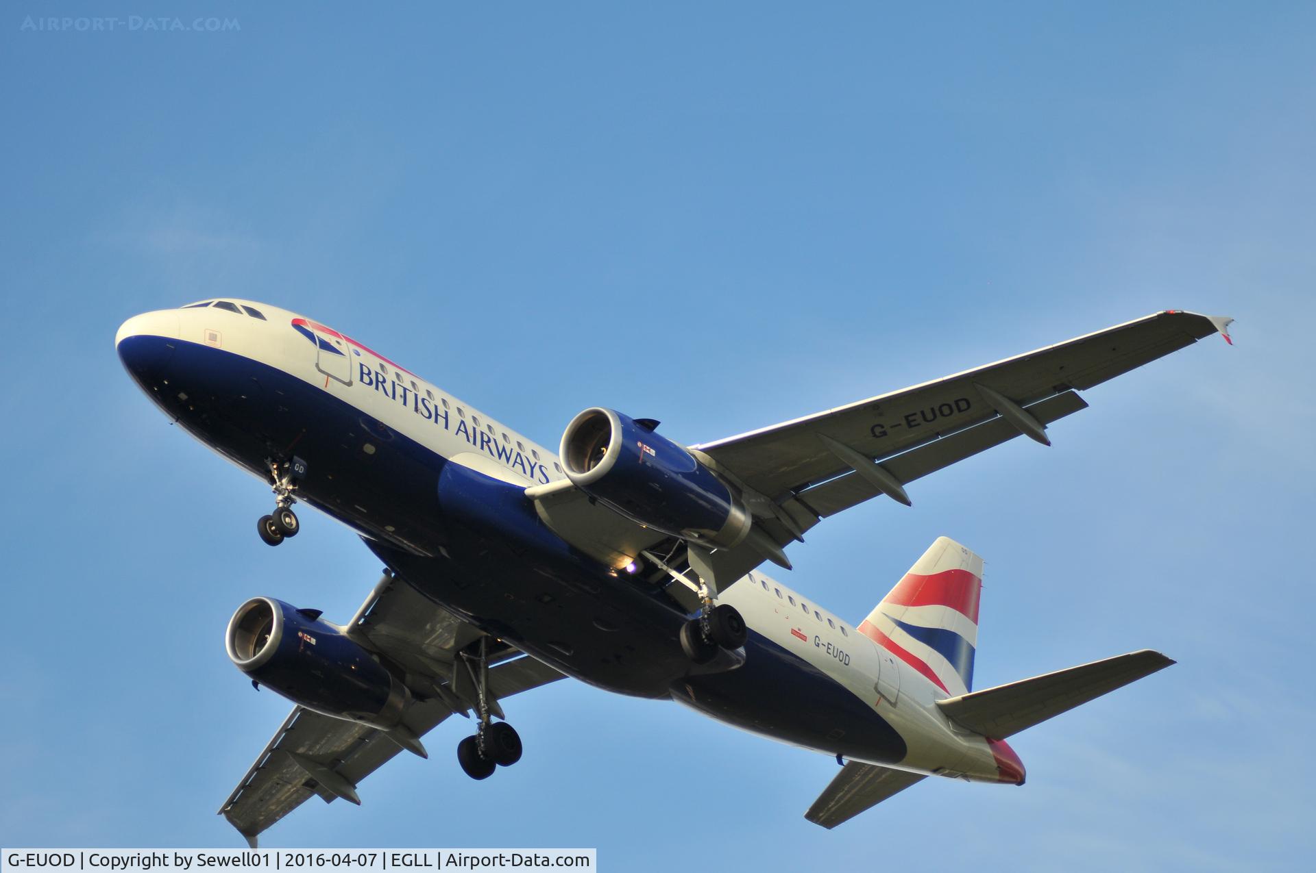 G-EUOD, 2001 Airbus A319-131 C/N 1558, Landing at LHR