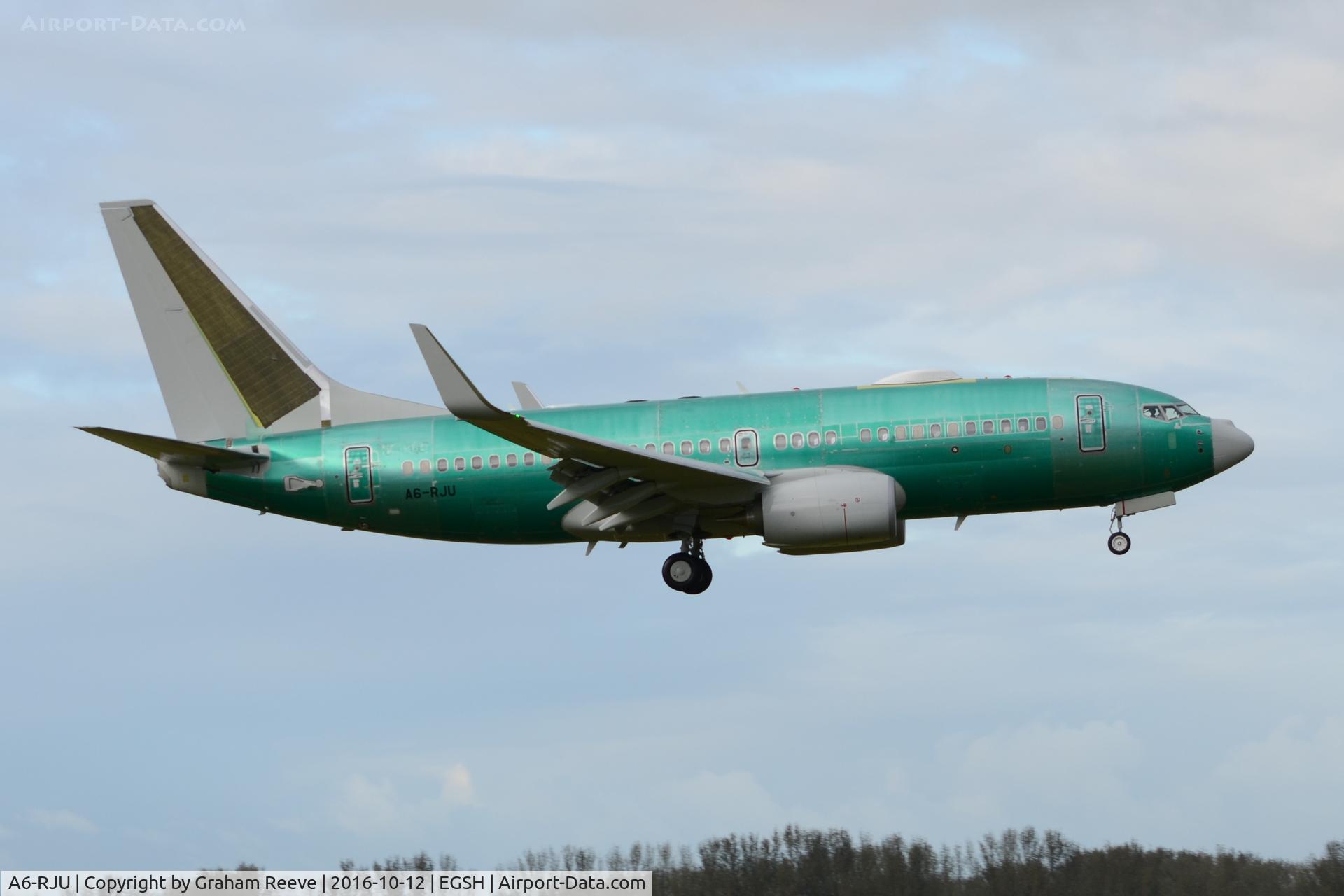 A6-RJU, 2015 Boeing 737-77W BBJ C/N 62468, Landing at Norwich.