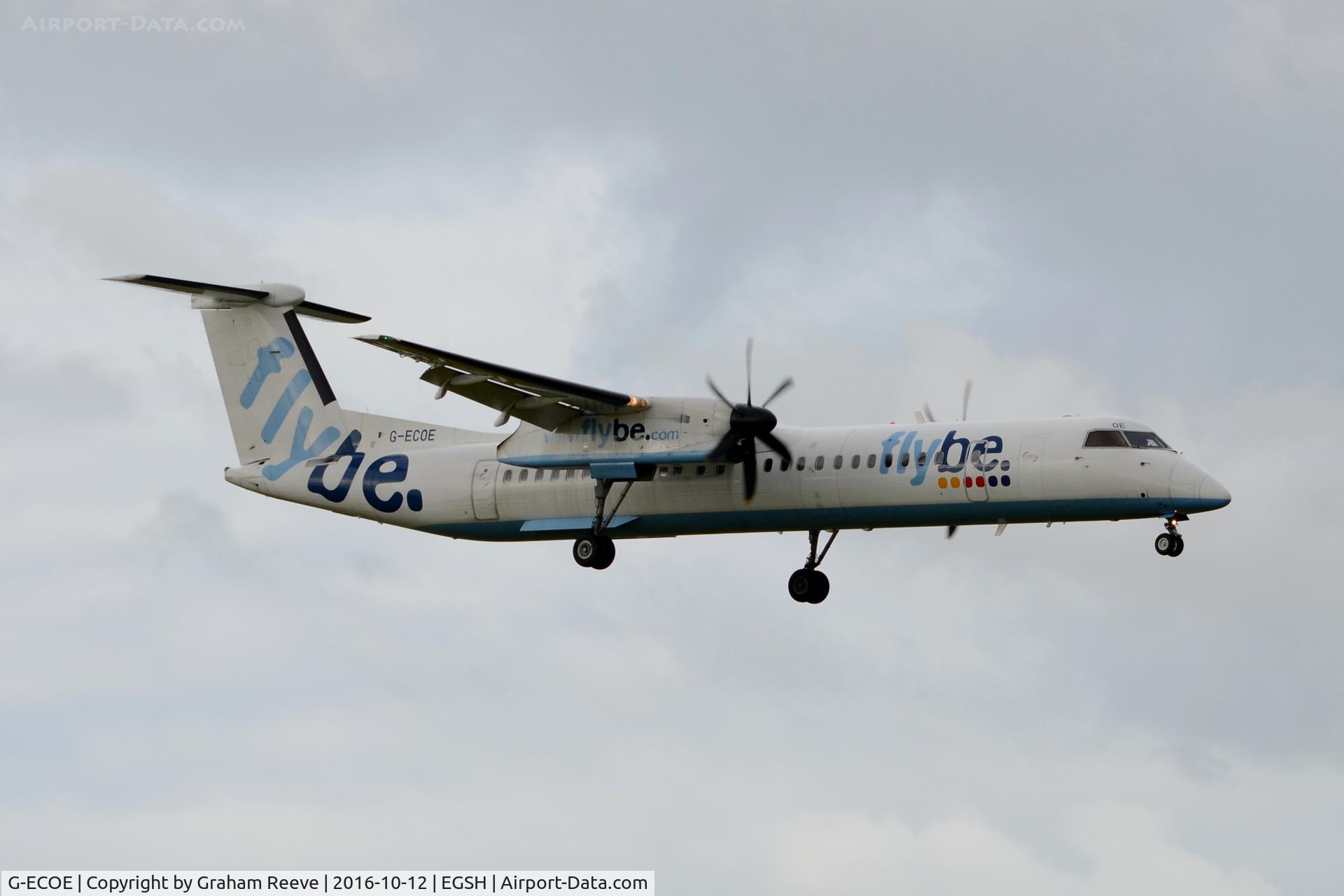G-ECOE, 2008 De Havilland Canada DHC-8-402Q Dash 8 C/N 4212, Landing at Norwich.
