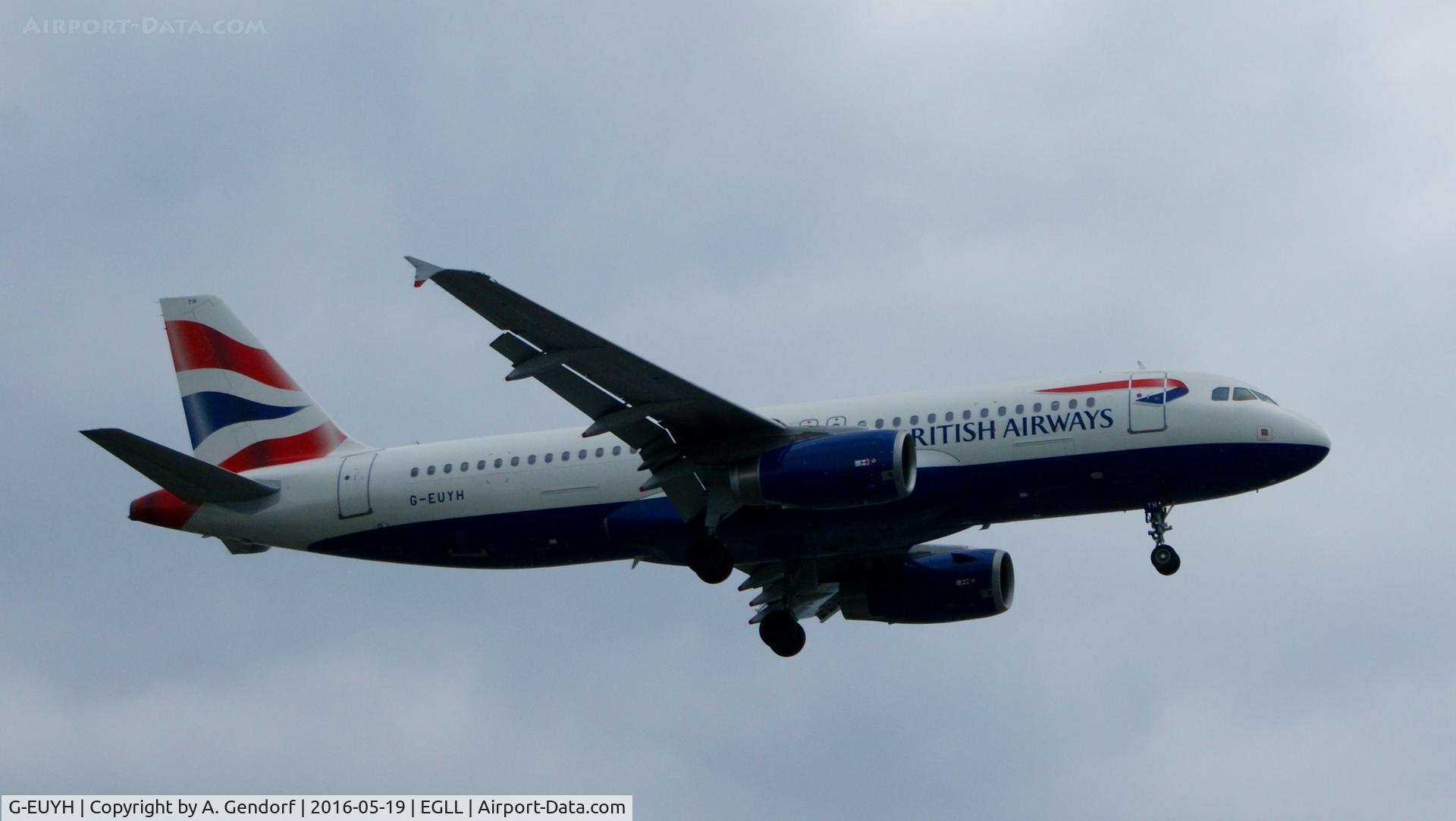 G-EUYH, 2010 Airbus A320-232 C/N 4265, British Airways, seen here landing on RWY 27R at London Heathrow(EGLL)
