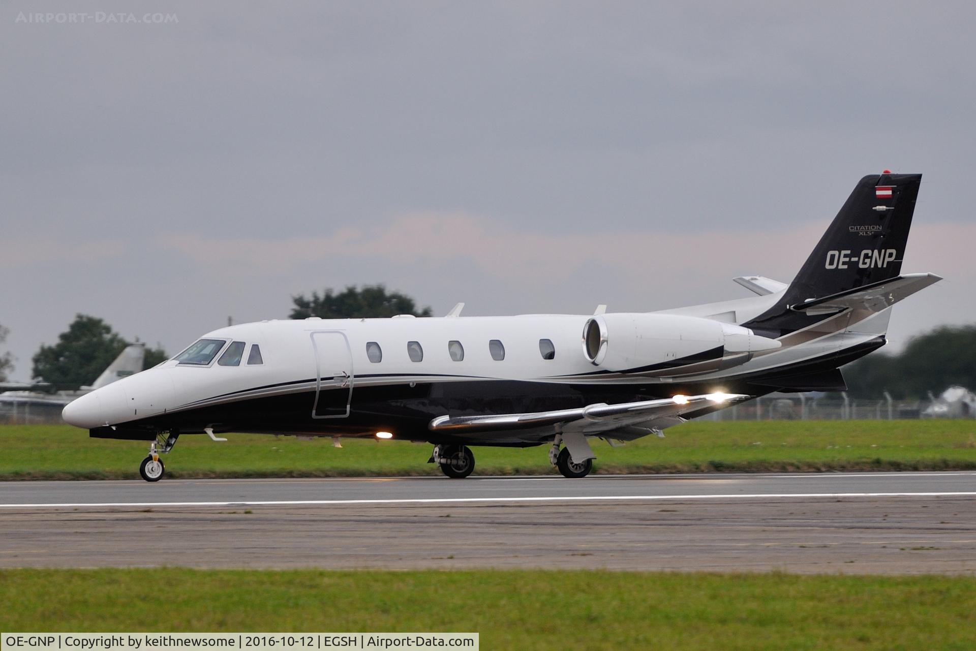 OE-GNP, 2009 Cessna 560 Citation XLS+ C/N 560-6017, Leaving Norwich.