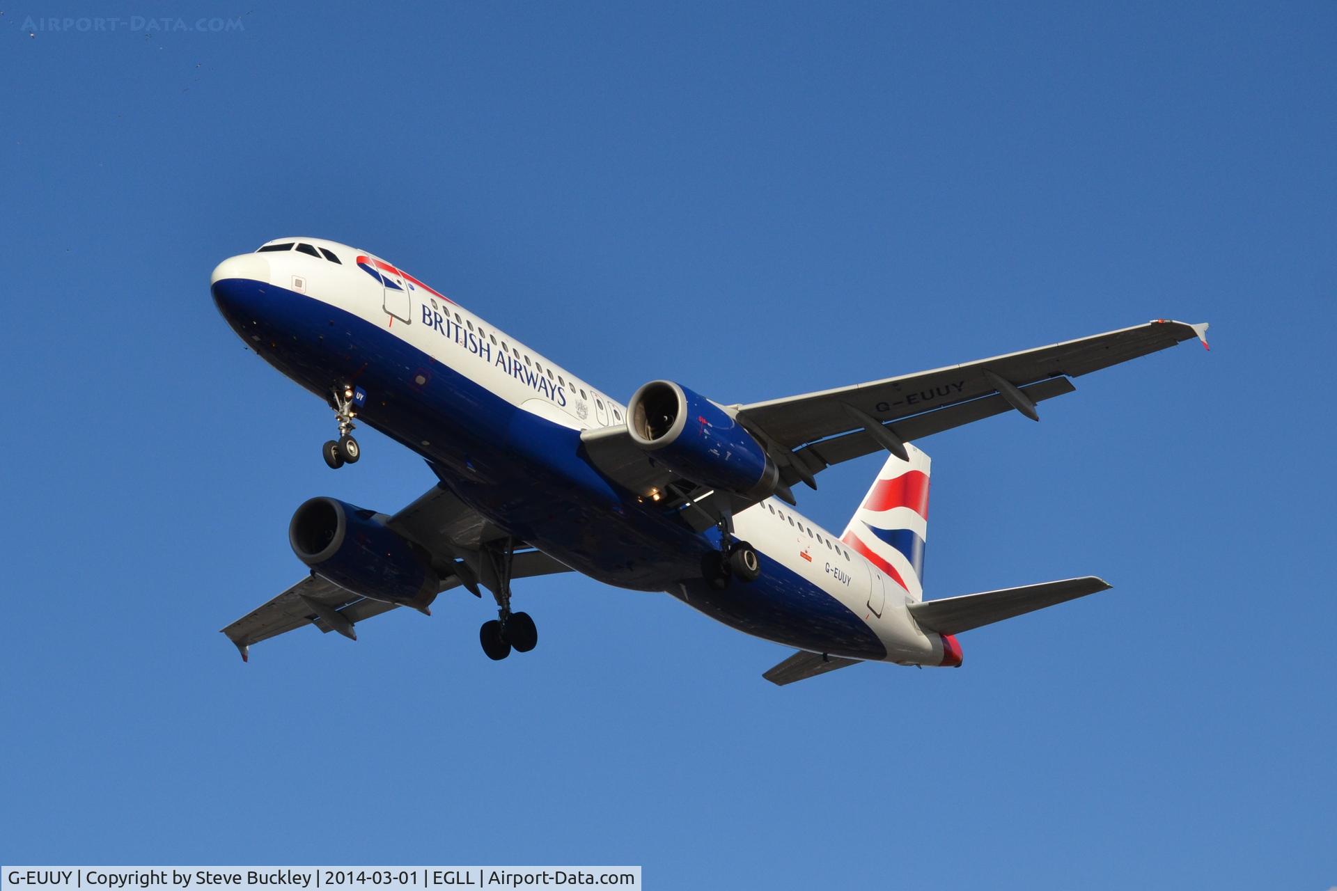 G-EUUY, 2008 Airbus A320-232 C/N 3607, British Airways A320-232 G-EUUY on approach to Runway 27R at London Heathrow