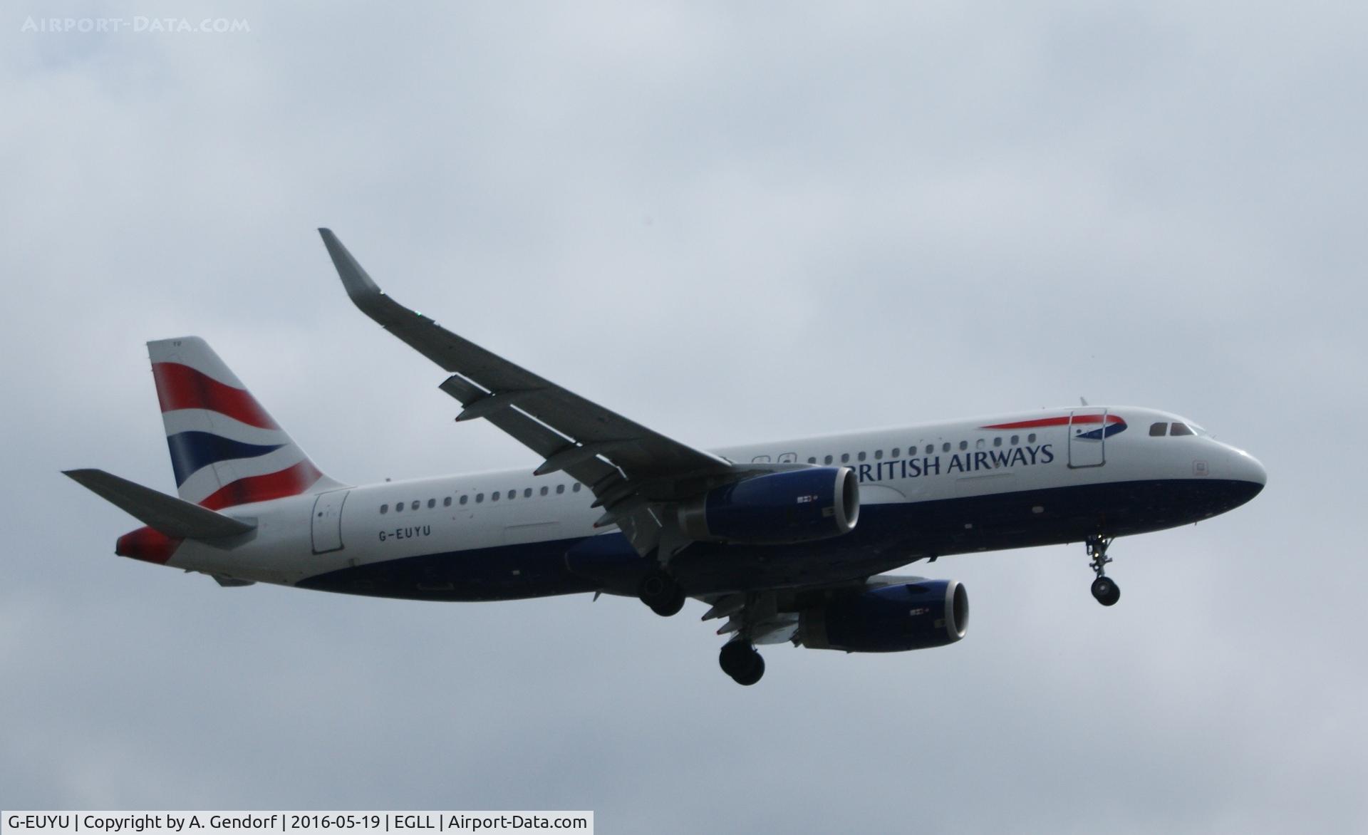 G-EUYU, 2014 Airbus A320-232 C/N 6028, British Airways, is here arriving at London Heathrow(EGLL)