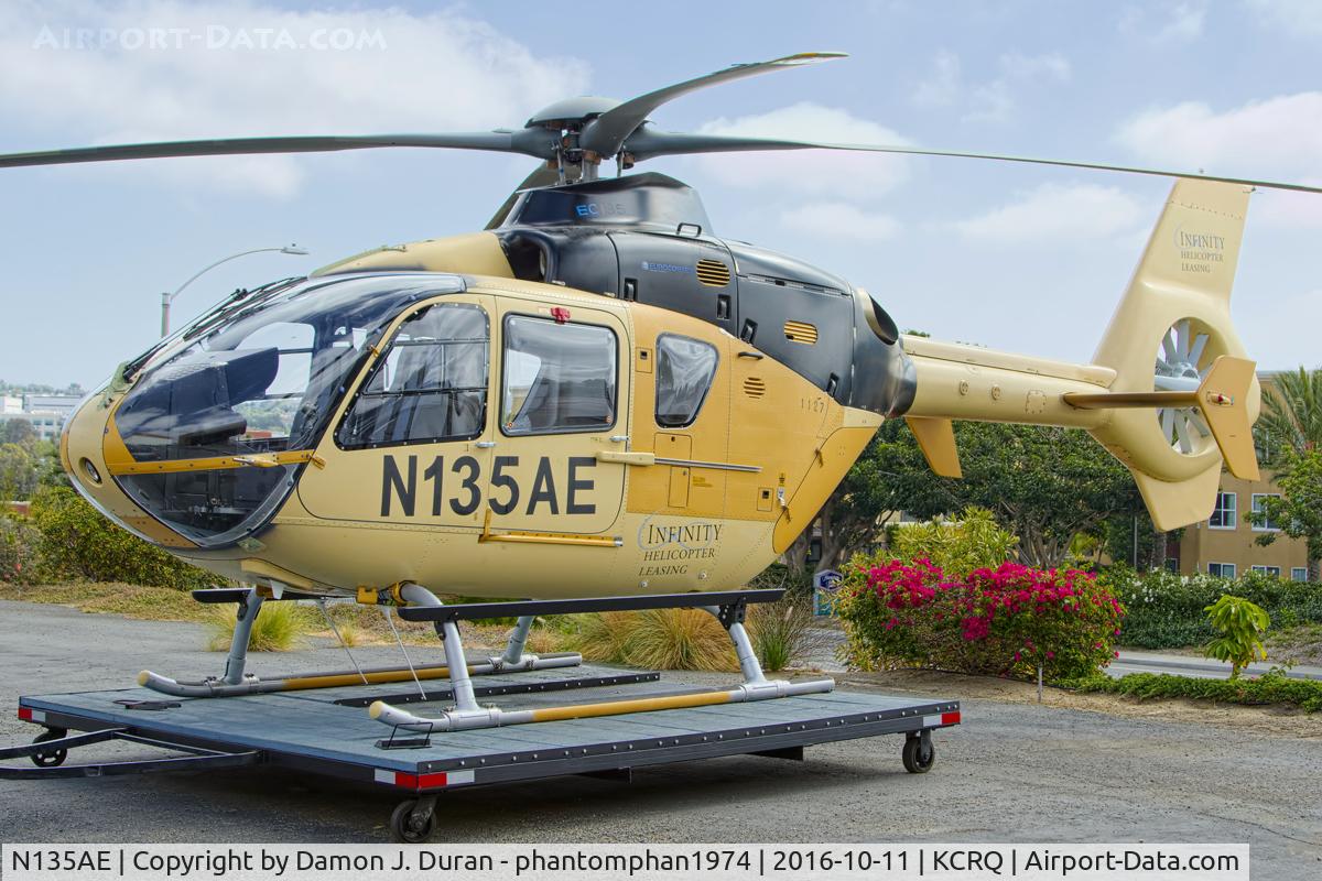 N135AE, 2013 Eurocopter EC-135P-2+ C/N 1127, Sitting at Civic Helicopters after a cross country flight.  Going on display at a Police Chief's Convention in San Diego