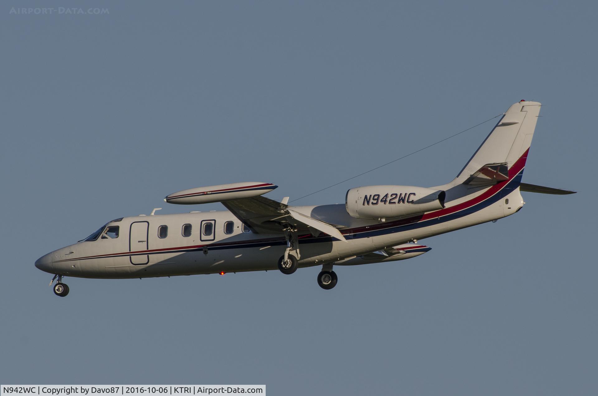 N942WC, 1982 Israel Aircraft Industries IAI-1124 Westwind C/N 383, A late afternoon arrival about to land at Tri-Cities Airport (KTRI).