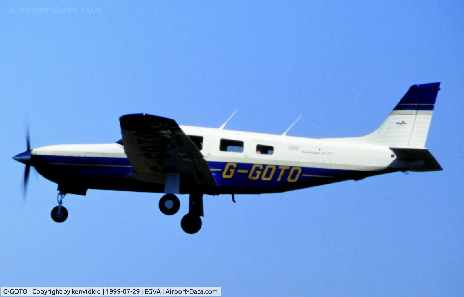 G-GOTO, 1997 Piper PA-32R-301T Turbo Saratoga C/N 3257026, Arriving at the 1999 RIAT.