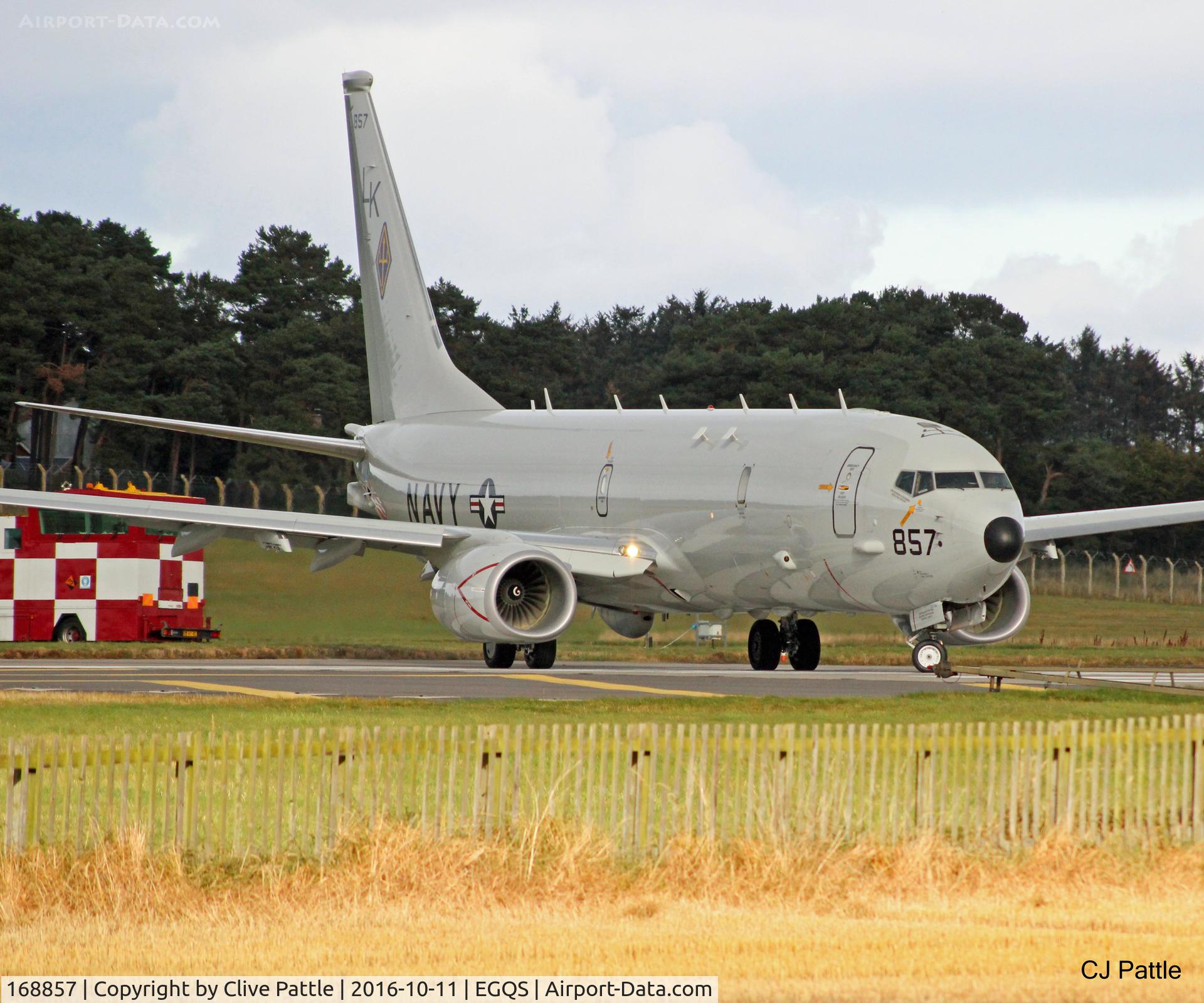 168857, 2016 Boeing P-8A Poseidon C/N 44149/5458, USN action at RAF Lossiemouth EGQS during Exercise Joint Warrior 16-2