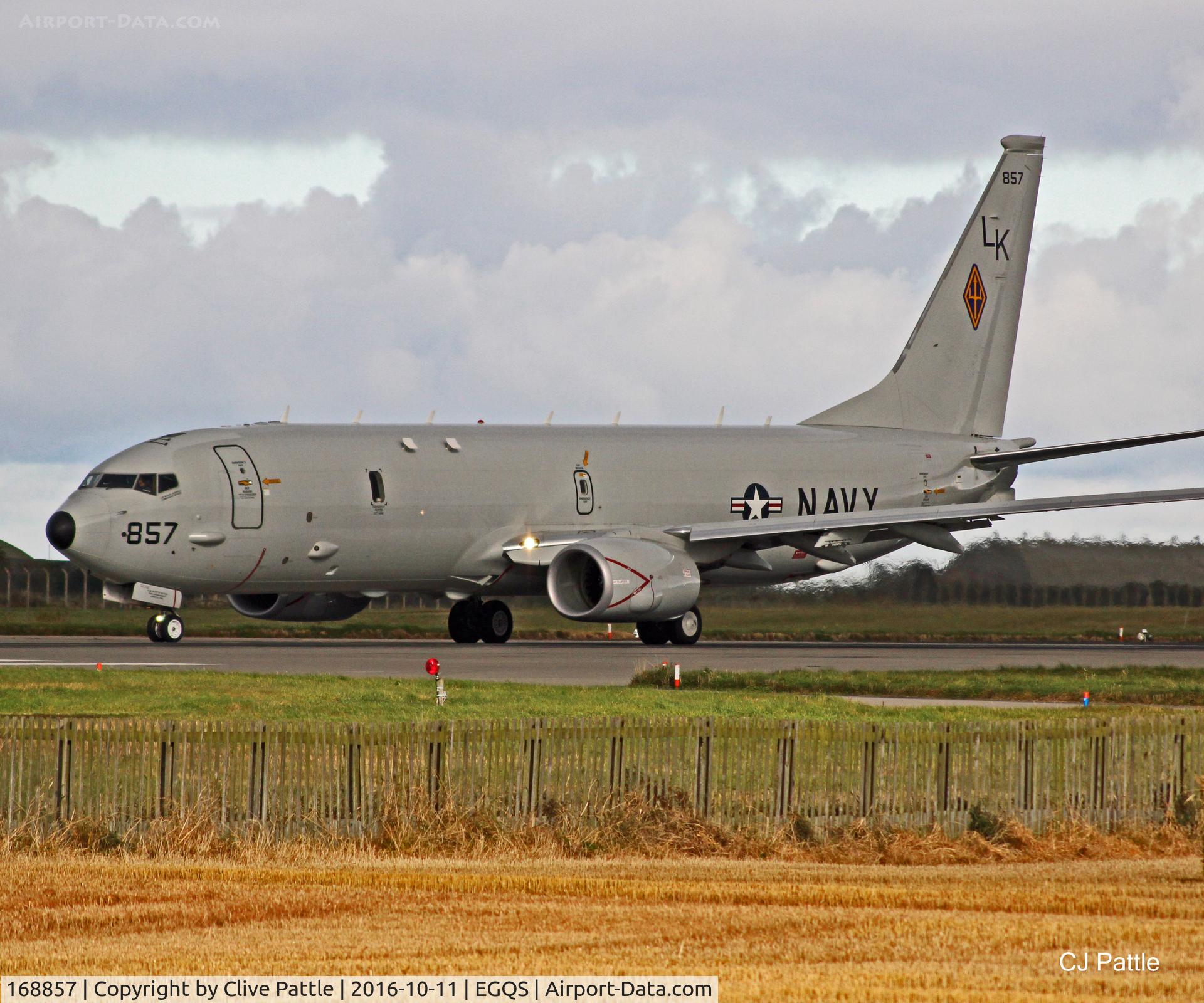 168857, 2016 Boeing P-8A Poseidon C/N 44149/5458, USN action at RAF Lossiemouth EGQS during Exercise Joint Warrior 16-2
