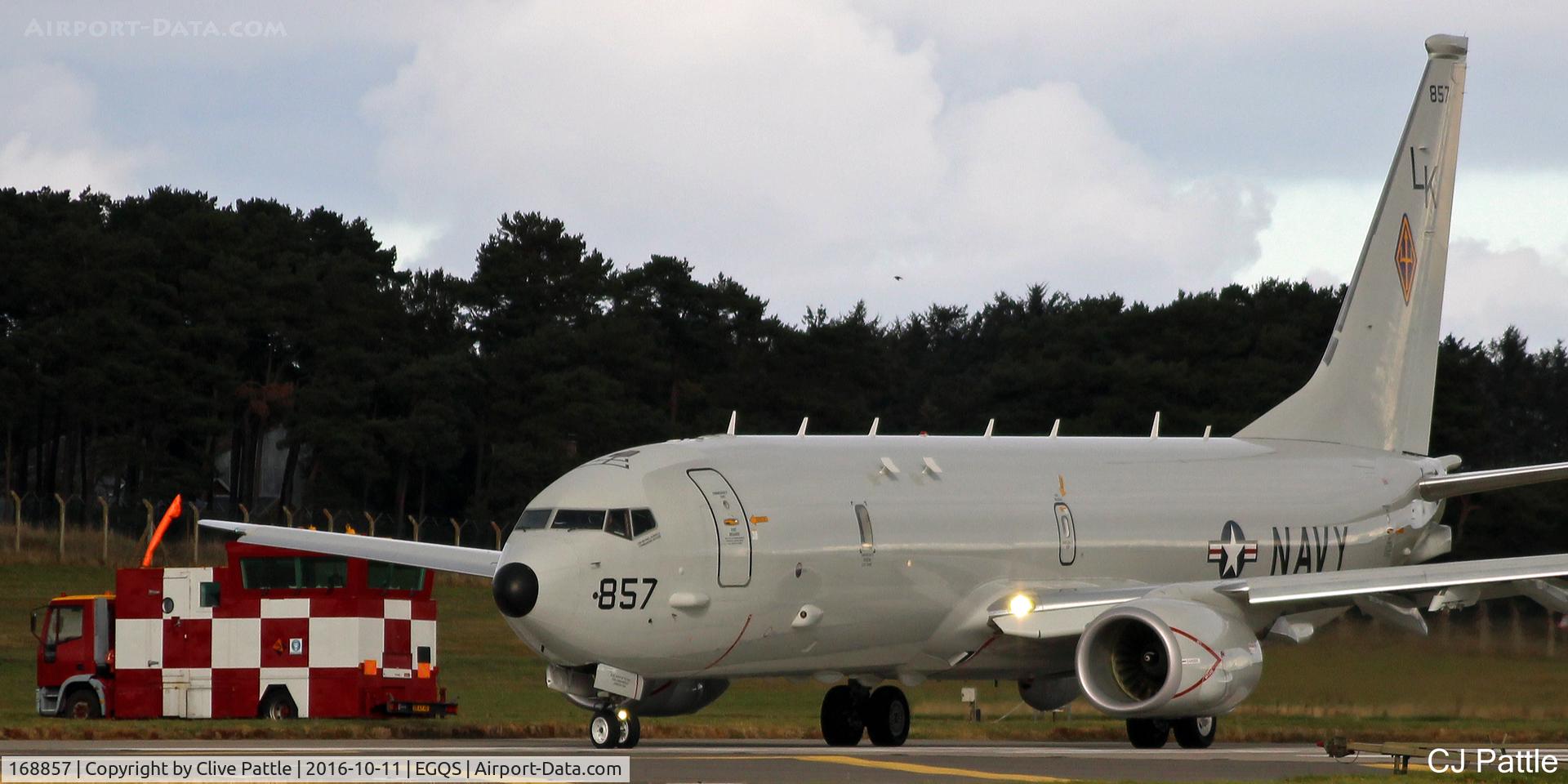 168857, 2016 Boeing P-8A Poseidon C/N 44149/5458, USN action at RAF Lossiemouth EGQS during Exercise Joint Warrior 16-2