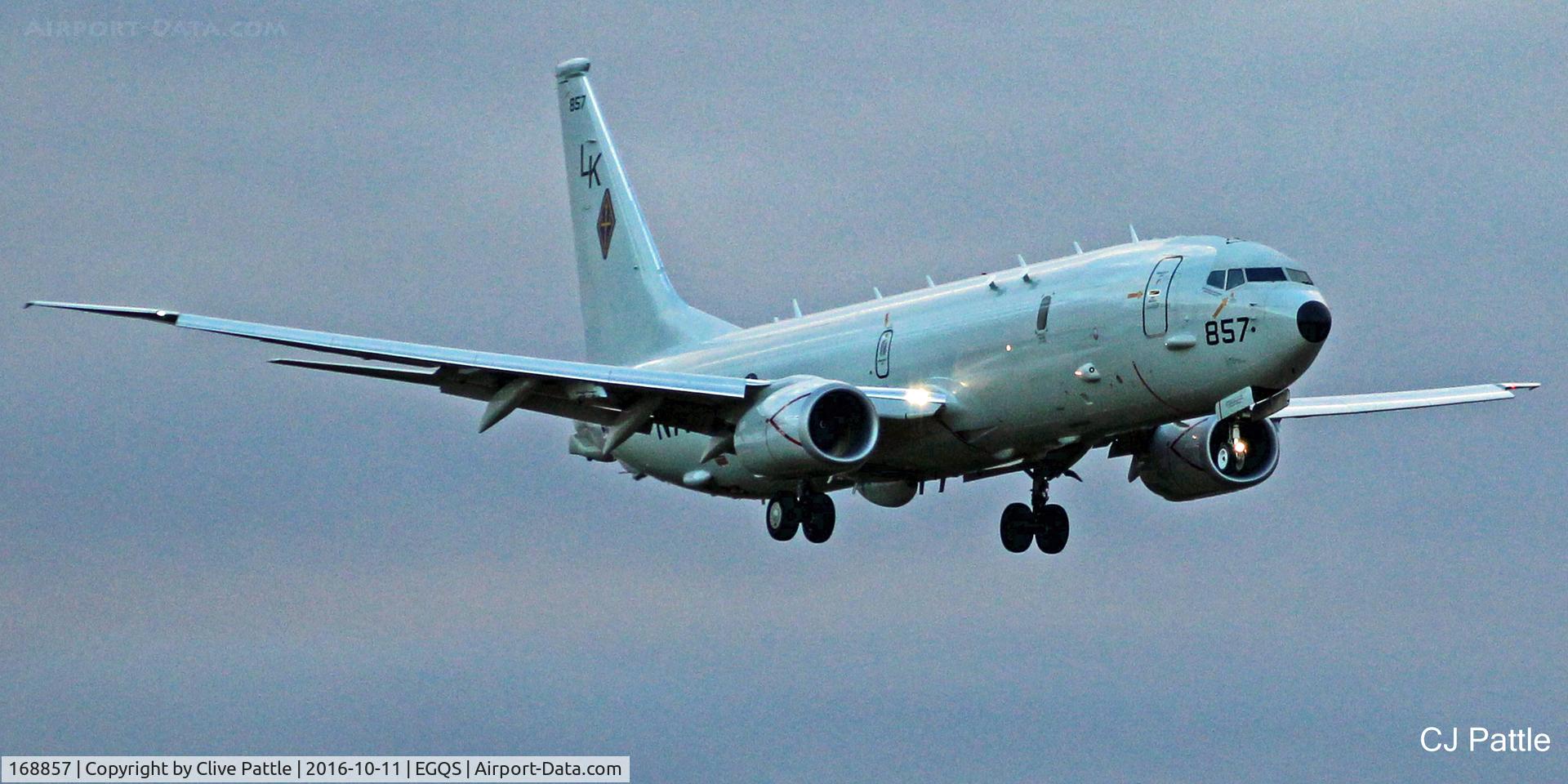168857, 2016 Boeing P-8A Poseidon C/N 44149/5458, USN action at RAF Lossiemouth EGQS during Exercise Joint Warrior 16-2