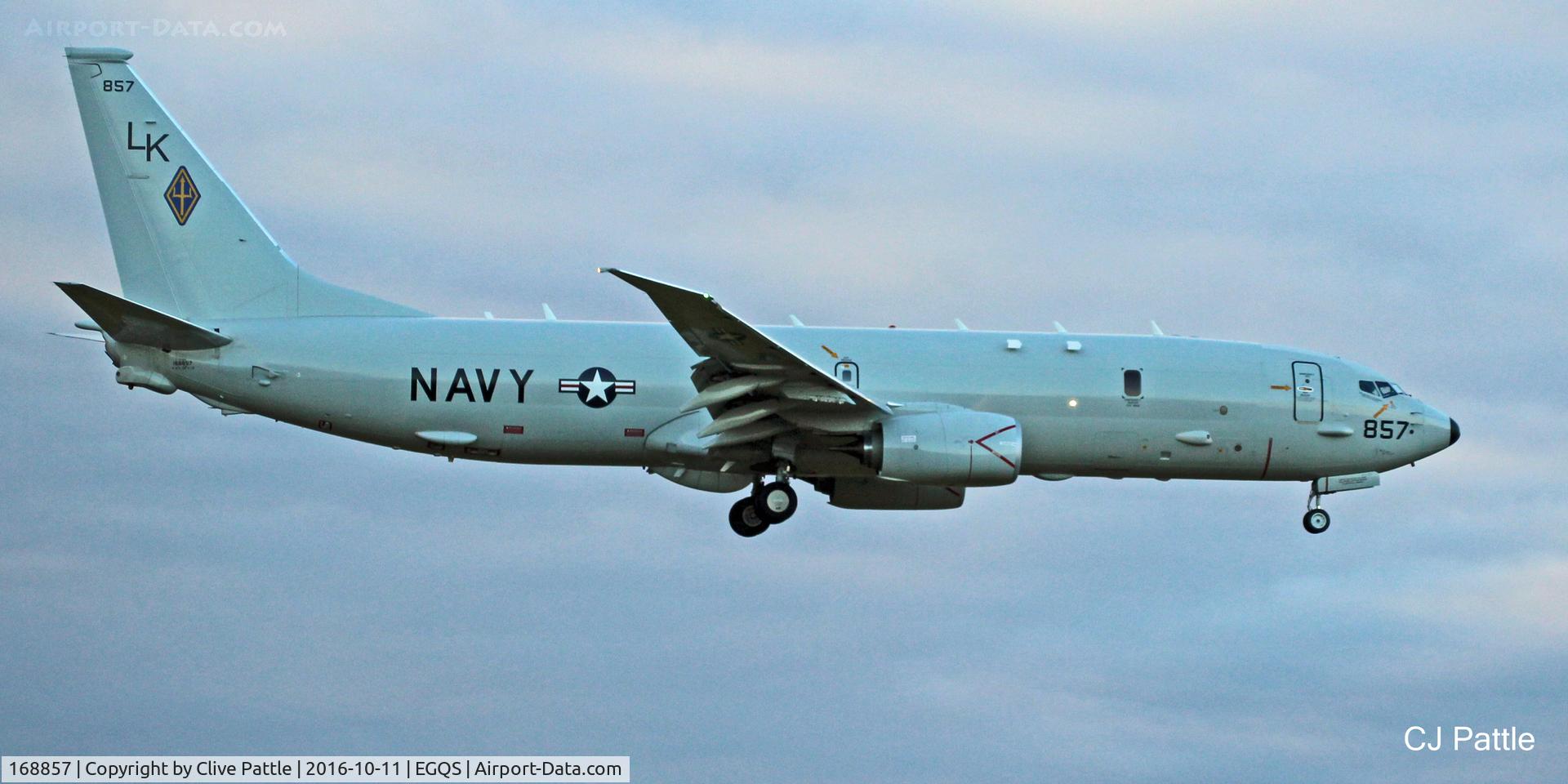 168857, 2016 Boeing P-8A Poseidon C/N 44149/5458, USN action at RAF Lossiemouth EGQS during Exercise Joint Warrior 16-2