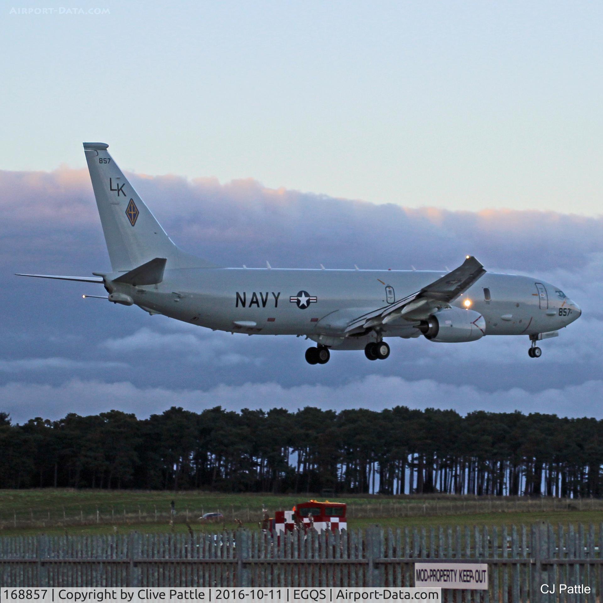 168857, 2016 Boeing P-8A Poseidon C/N 44149/5458, USN action at RAF Lossiemouth EGQS during Exercise Joint Warrior 16-2