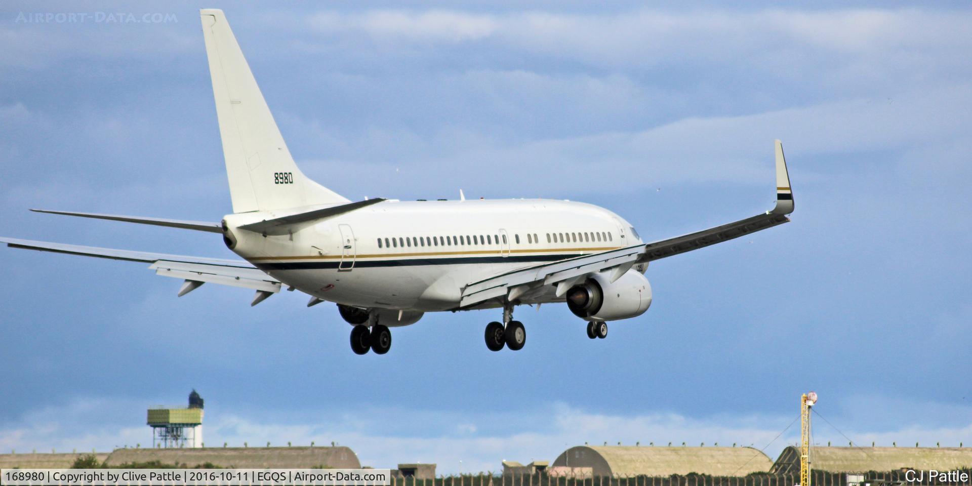 168980, 2014 Boeing C-40A Clipper C/N 43827, USN action from VR-61 at RAF Lossiemouth EGQS during Exercise Joint Warrior 16-2
