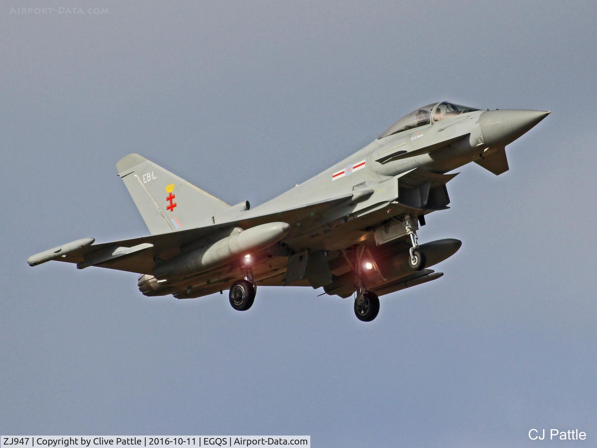 ZJ947, 2008 Eurofighter EF-2000 Typhoon FGR4 C/N 0159/BS040, Coded 'EB-L' with 41(R) TES on finals at RAF Lossiemouth EGQS during Exercise Joint Warrior 16-2