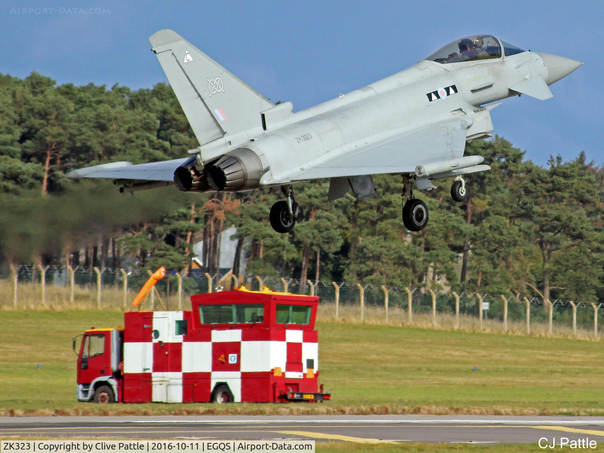 ZK323, 2011 Eurofighter EF-2000 Typhoon FGR4 C/N BS084/322, About to land - coded 'C' with II(AC) Sqn RAF in action at its home base of RAF Lossiemouth EGQS during Exercise Joint Warrior 16-2