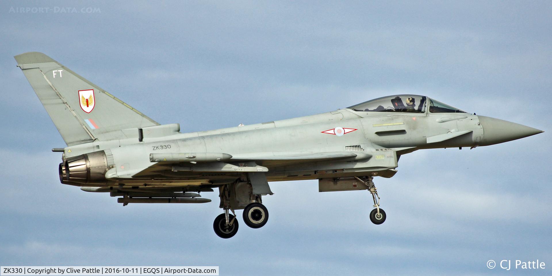 ZK330, 2011 Eurofighter EF-2000 Typhoon FGR.4 C/N BS091/340, Coded 'FT' with 1 Sqn RAF in action at its home base of RAF Lossiemouth EGQS during Exercise Joint Warrior 16-2