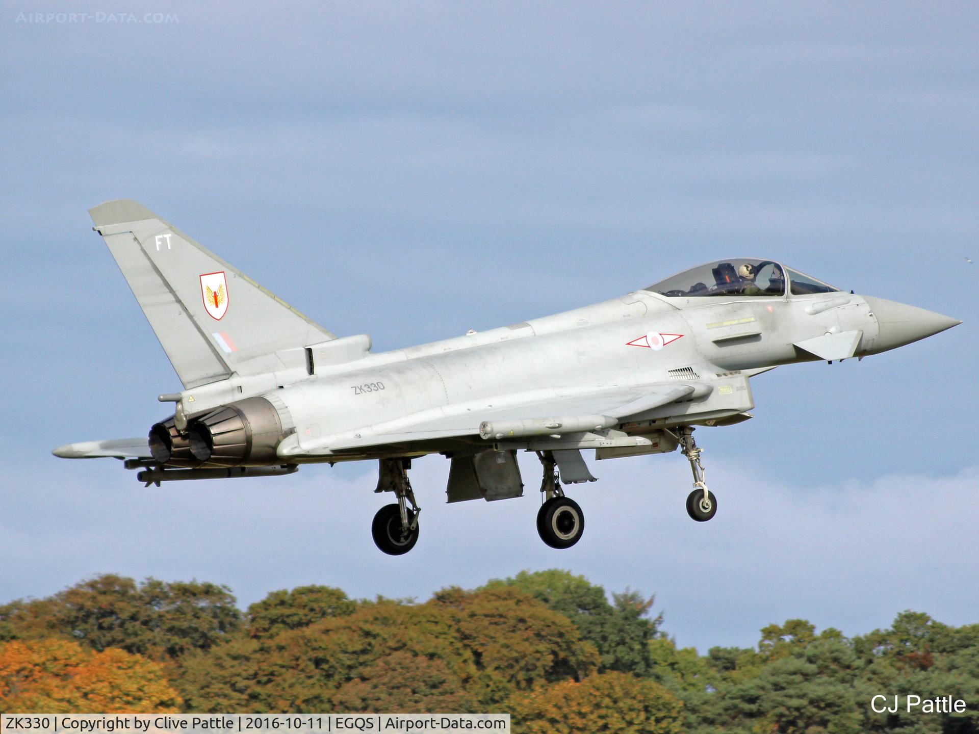 ZK330, 2011 Eurofighter EF-2000 Typhoon FGR.4 C/N BS091/340, Coded 'FT' with 1 Sqn RAF in action at its home base of RAF Lossiemouth EGQS during Exercise Joint Warrior 16-2