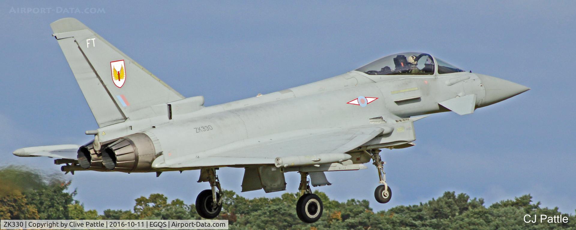ZK330, 2011 Eurofighter EF-2000 Typhoon FGR.4 C/N BS091/340, Take off - Coded 'FT' with 1 Sqn RAF in action at its home base of RAF Lossiemouth EGQS during Exercise Joint Warrior 16-2