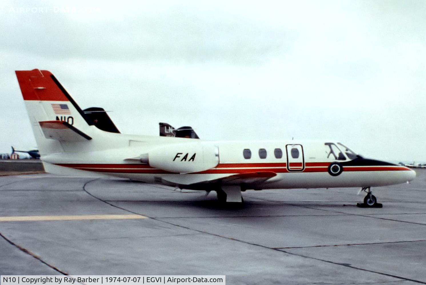 N10, 1973 Cessna 500 Citation I C/N 500-0084, Cessna Citation I [500-0084] (FAA-Federal Aviation Administration) RAF Greenham Common~G 07/07/1974. From a slide not the best of images required a lot of cleaning..