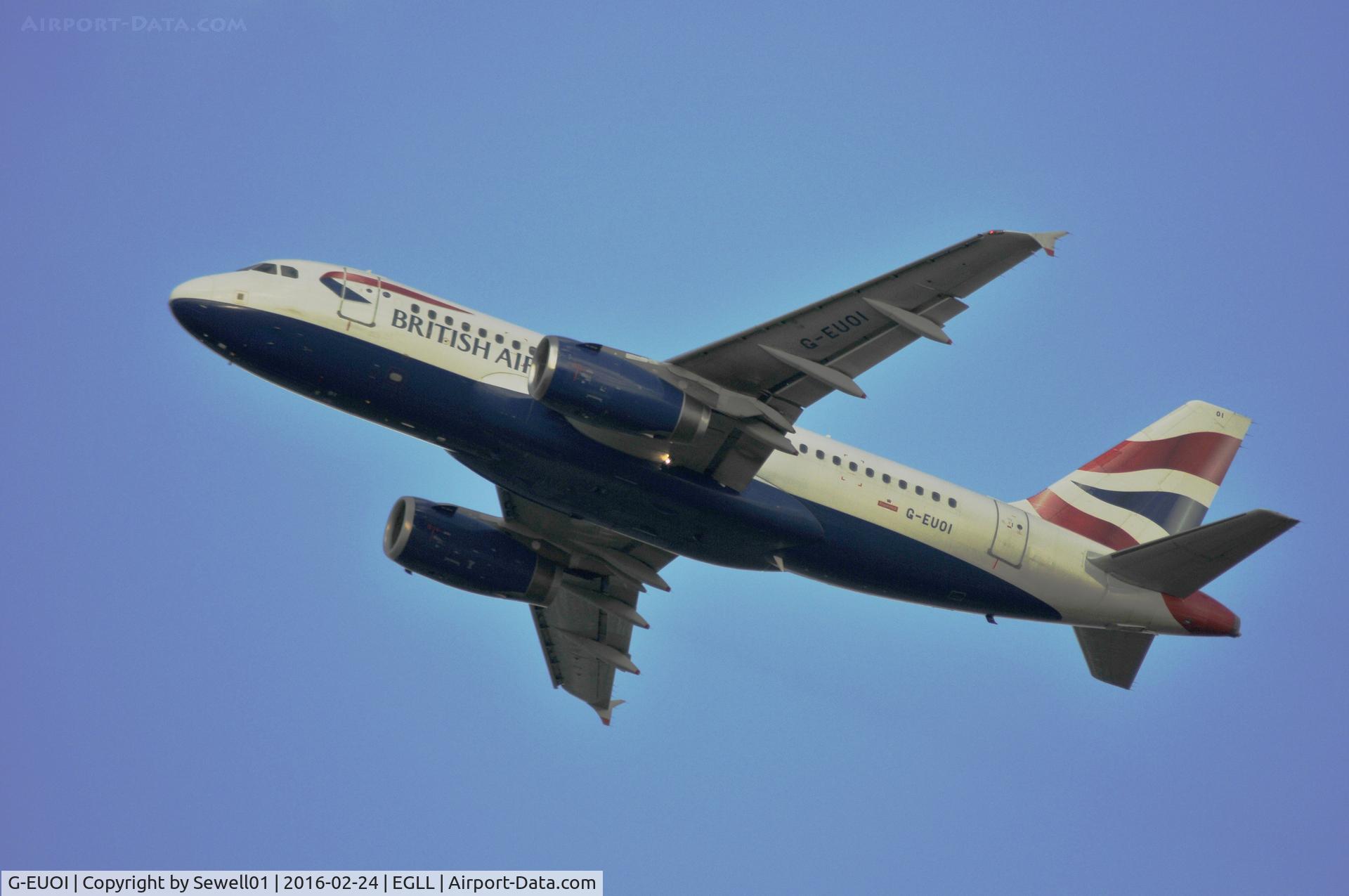 G-EUOI, 2001 Airbus A319-131 C/N 1606, Leaving LHR