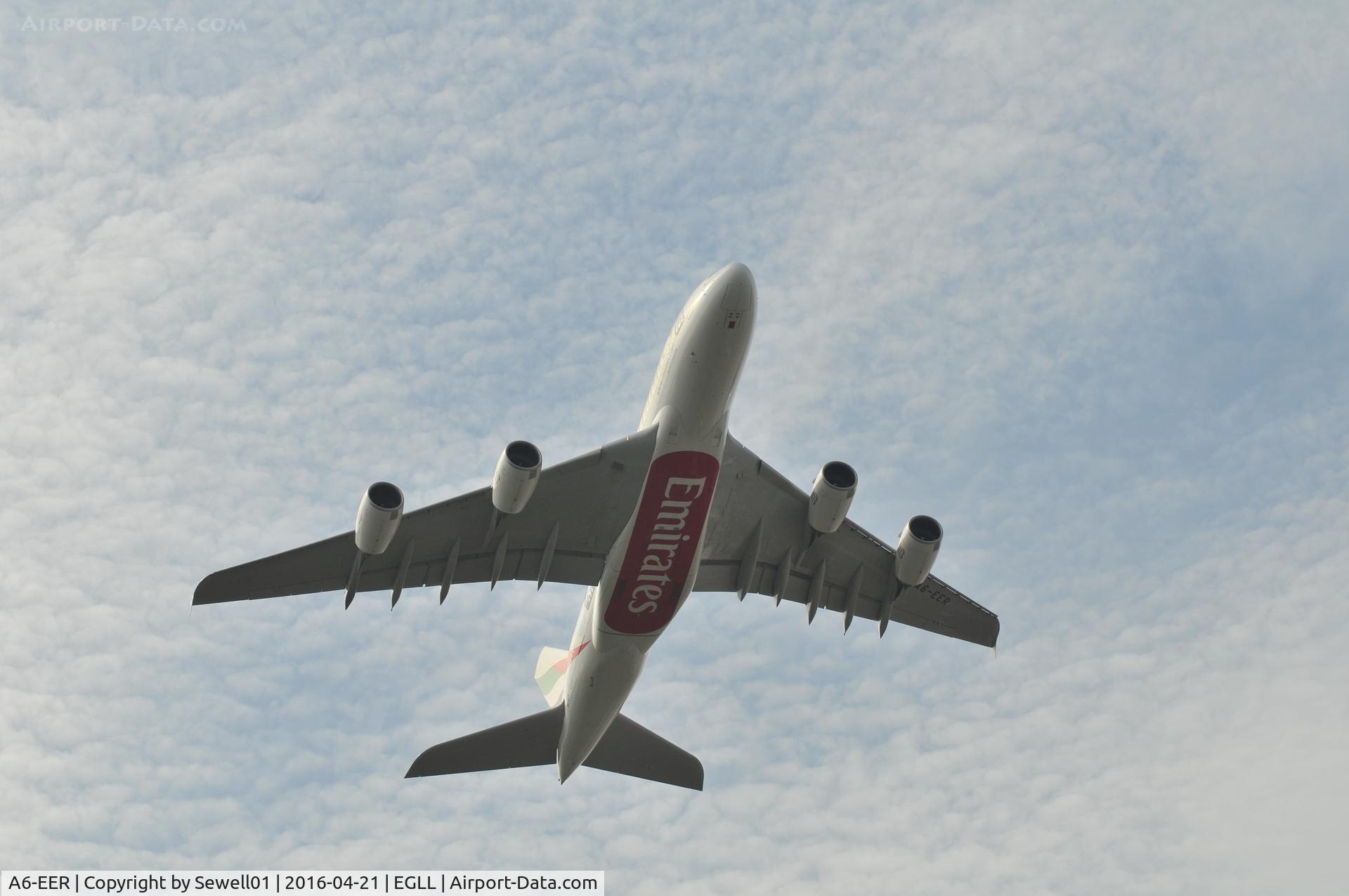 A6-EER, 2013 Airbus A380-861 C/N 139, Leaving LHR