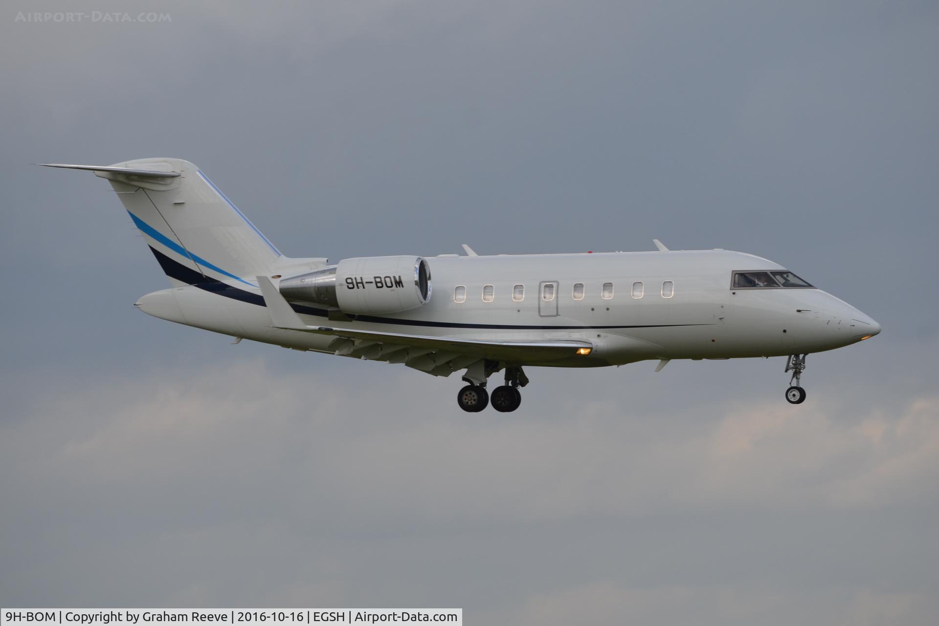 9H-BOM, 2009 Bombardier Challenger 605 (CL-600-2B16) C/N 5785, Landing at Norwich.