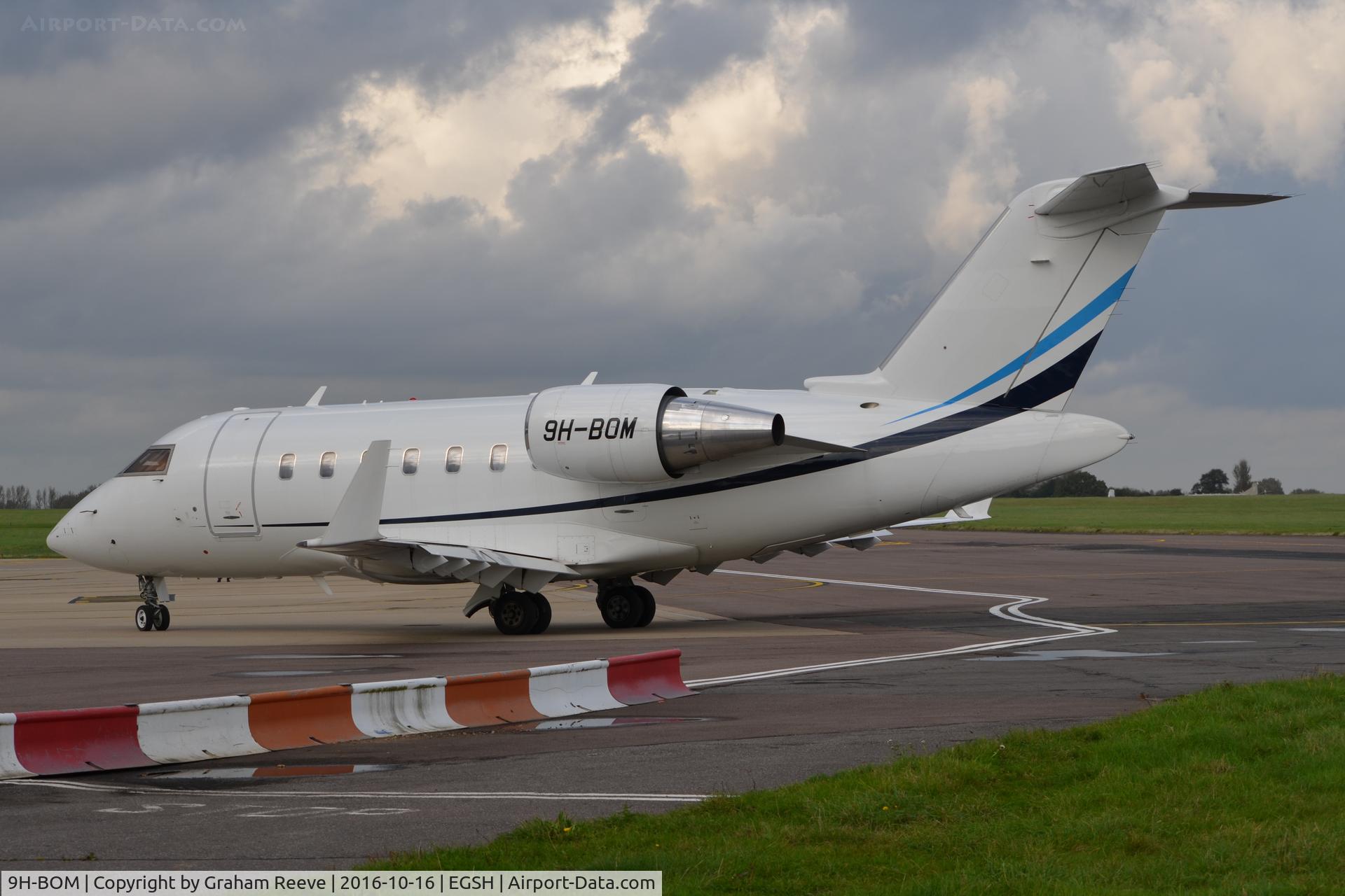 9H-BOM, 2009 Bombardier Challenger 605 (CL-600-2B16) C/N 5785, Just landed at Norwich.