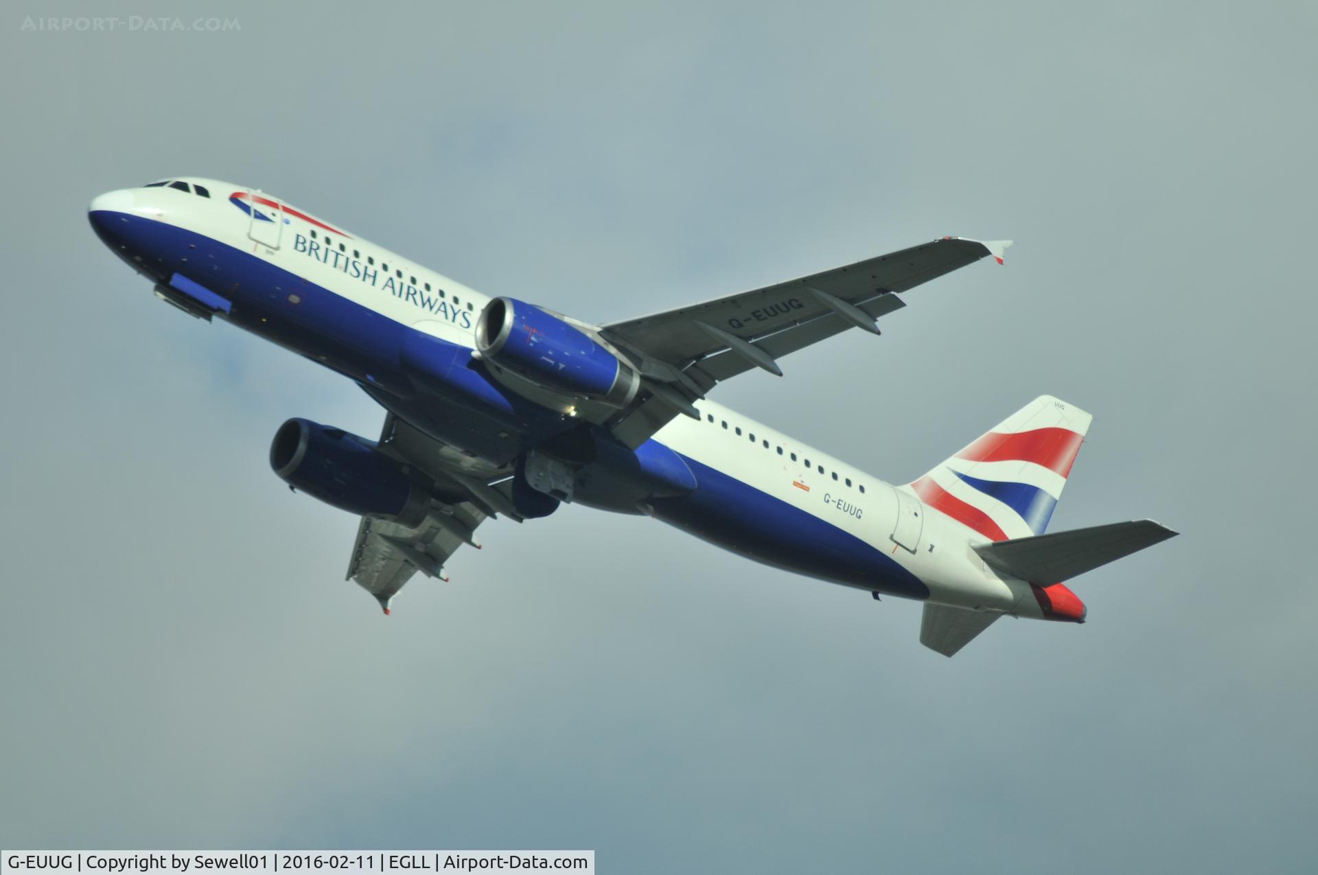 G-EUUG, 2002 Airbus A320-232 C/N 1829, Leaving LHR