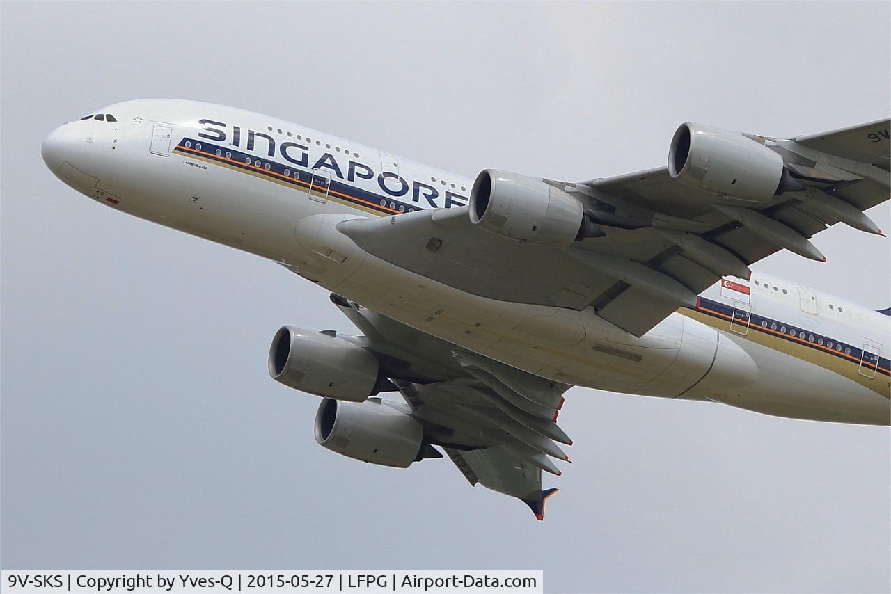 9V-SKS, 2012 Airbus A380-841 C/N 085, Airbus A380-841, Take off rwy 27L, Roissy Charles De Gaulle airport (LFPG-CDG)