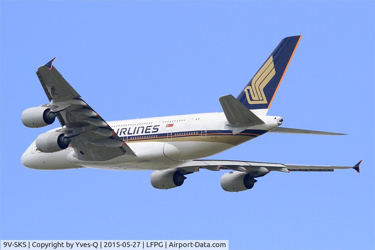 9V-SKS, 2012 Airbus A380-841 C/N 085, Airbus A380-841, Take off rwy 27L, Roissy Charles De Gaulle airport (LFPG-CDG)