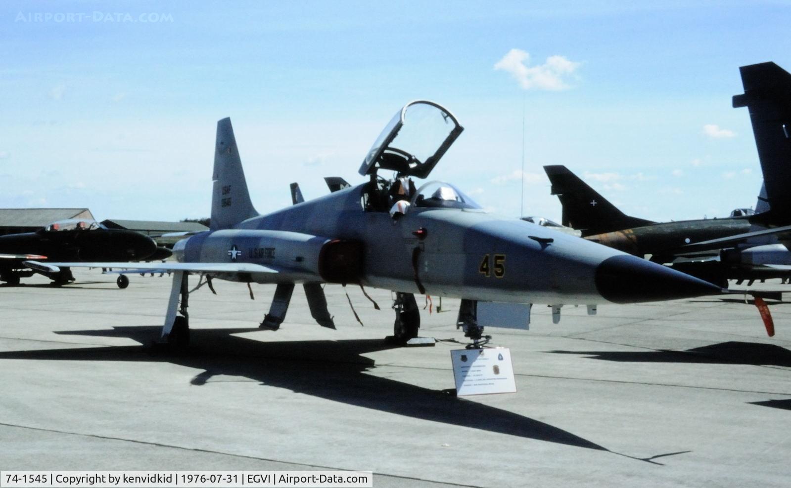74-1545, 1974 Northrop F-5E Tiger II C/N R.1203, At the 1976 International Air Tattoo Greenham Common, copied from slide.