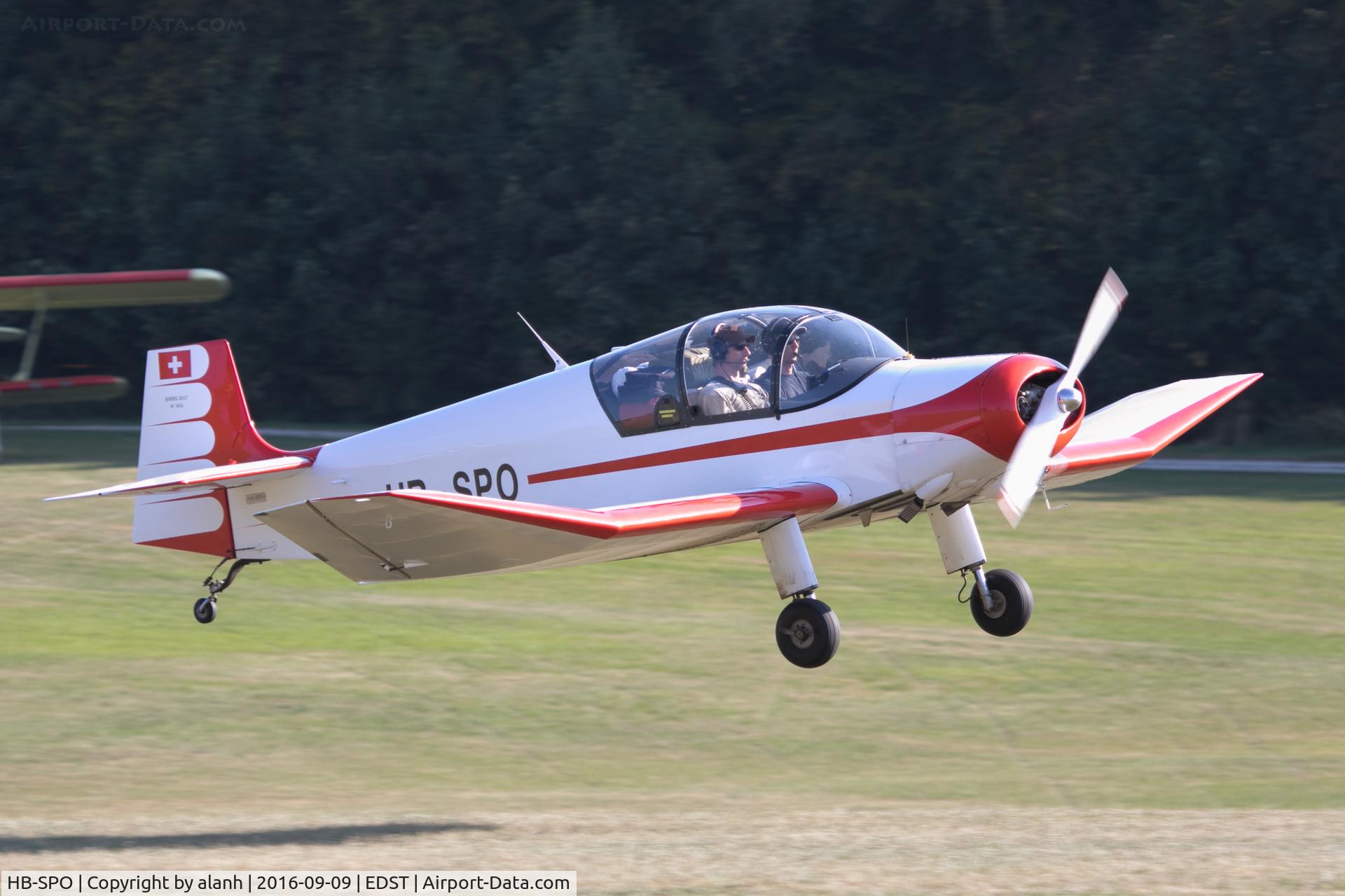 HB-SPO, 1957 SAN Jodel D-117 C/N 605, Arriving at the 2016 Hahnweide Oldtimer Fliegertreffen