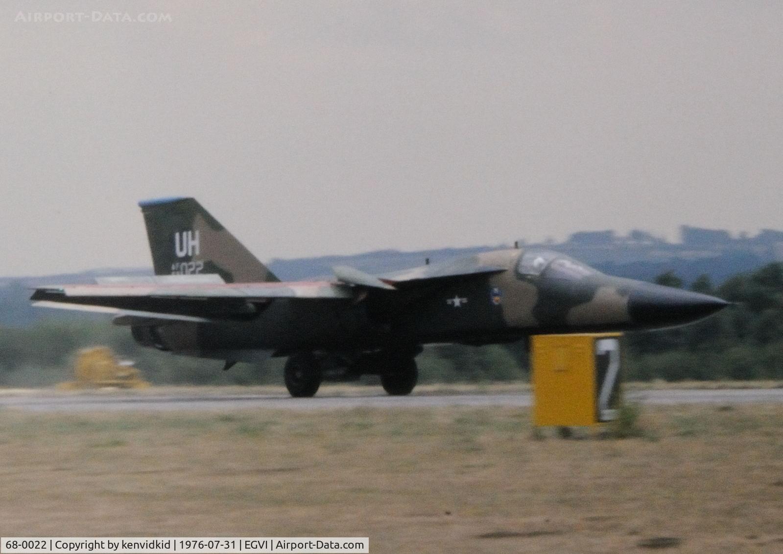 68-0022, 1968 General Dynamics F-111E Aardvark C/N A1-191, At the 1976 International Air Tattoo Greenham Common, copied from slide.