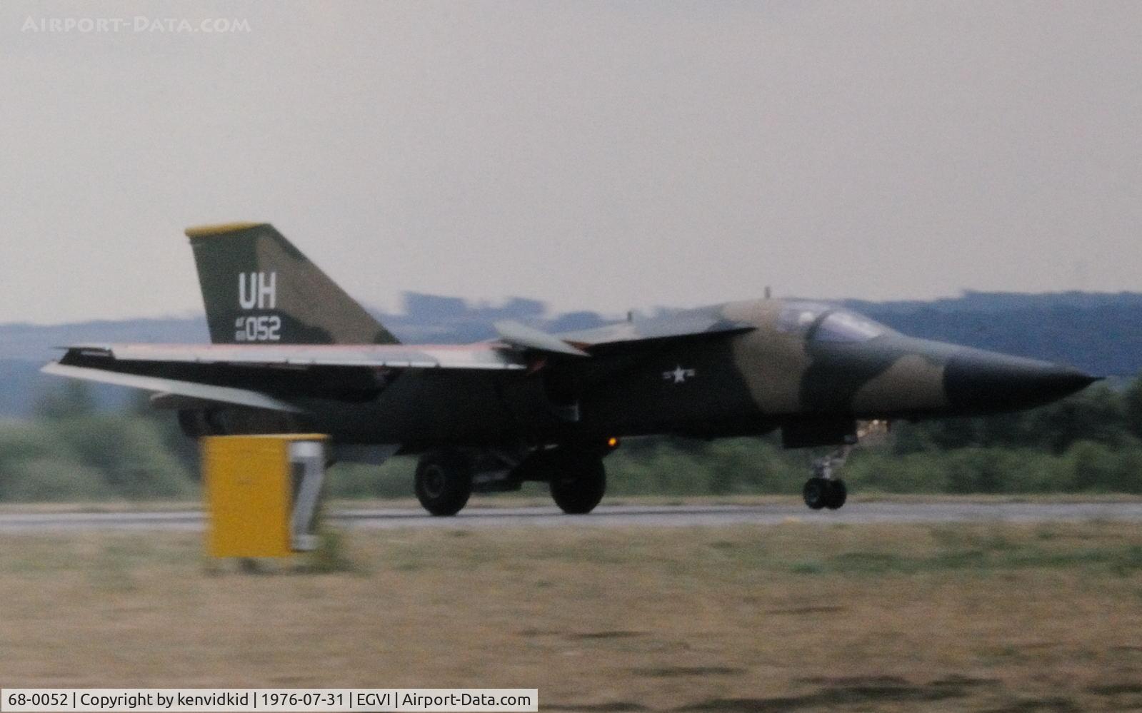 68-0052, 1968 General Dynamics F-111E Aardvark C/N A1-221, At the 1976 International Air Tattoo Greenham Common, copied from slide.