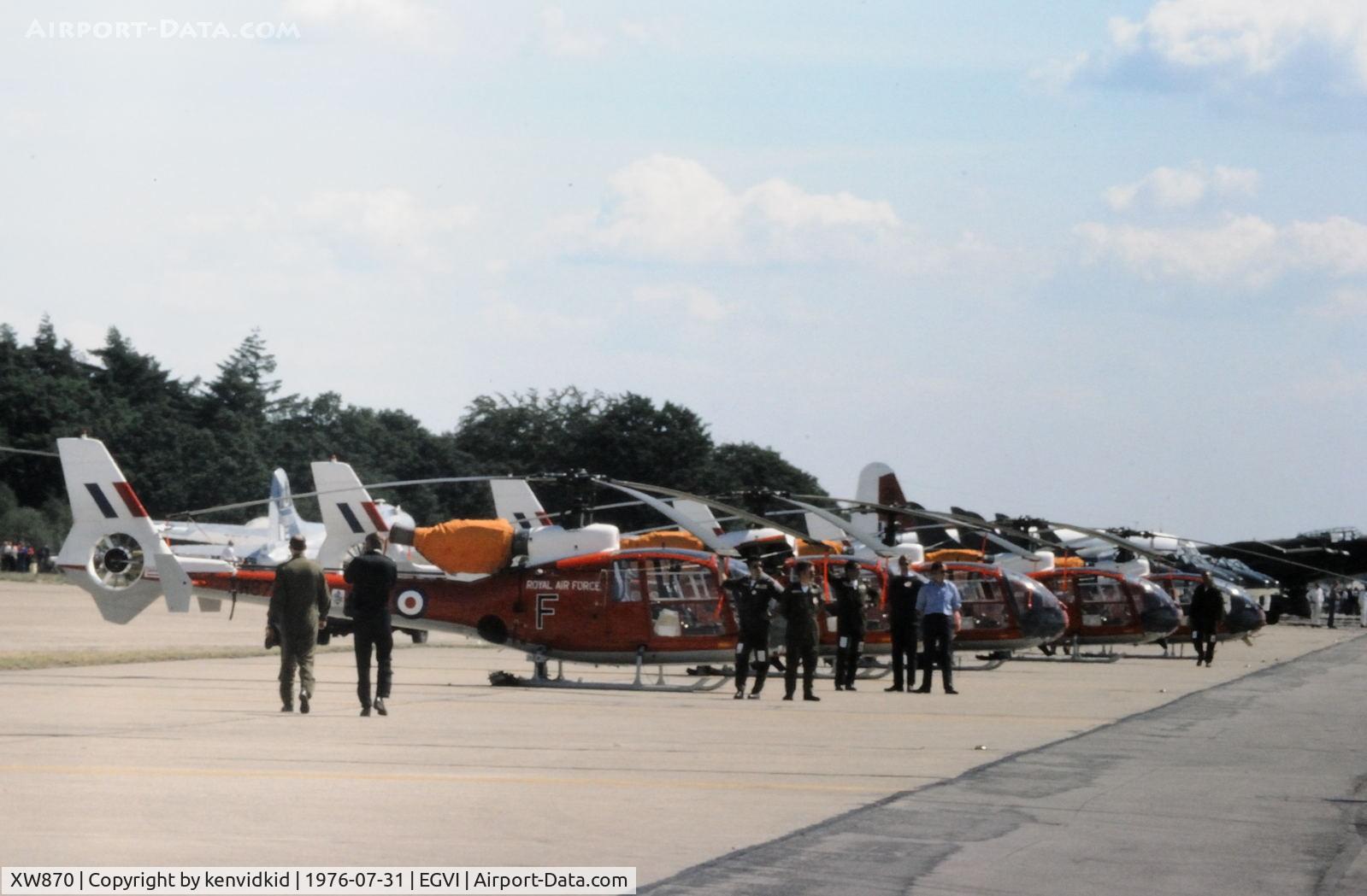 XW870, 1973 Westland SA-341D Gazelle HT3 C/N WA1146, At the 1976 International Air Tattoo Greenham Common, copied from slide.