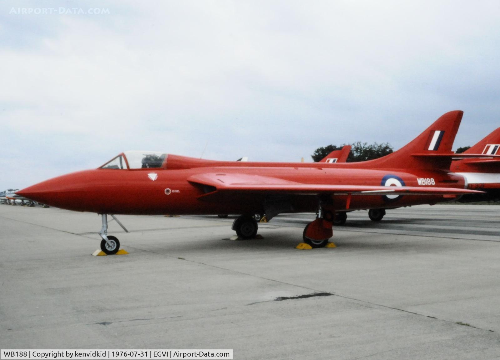 WB188, 1951 Hawker Hunter F.3 C/N 41H/665401, At the 1976 International Air Tattoo Greenham Common, copied from slide.