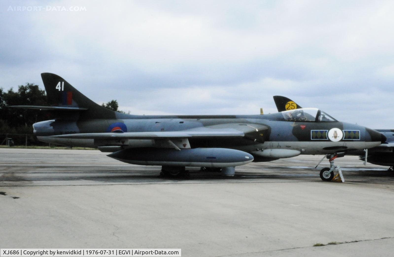 XJ686, 1957 Hawker Hunter FGA.9 C/N 41H/688076, At the 1976 International Air Tattoo Greenham Common, copied from slide.