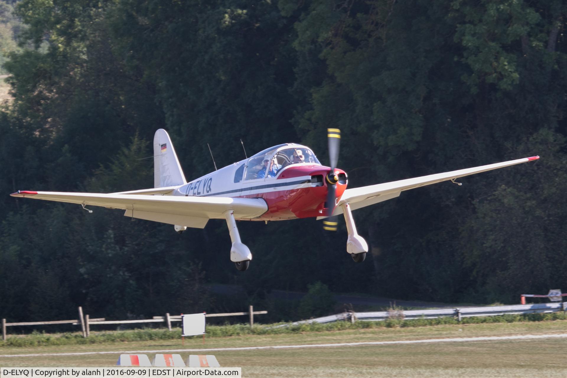 D-ELYQ, Klemm Kl-107C C/N 152, Arriving at the 2016 Hahnweide Oldtimer Fliegertreffen